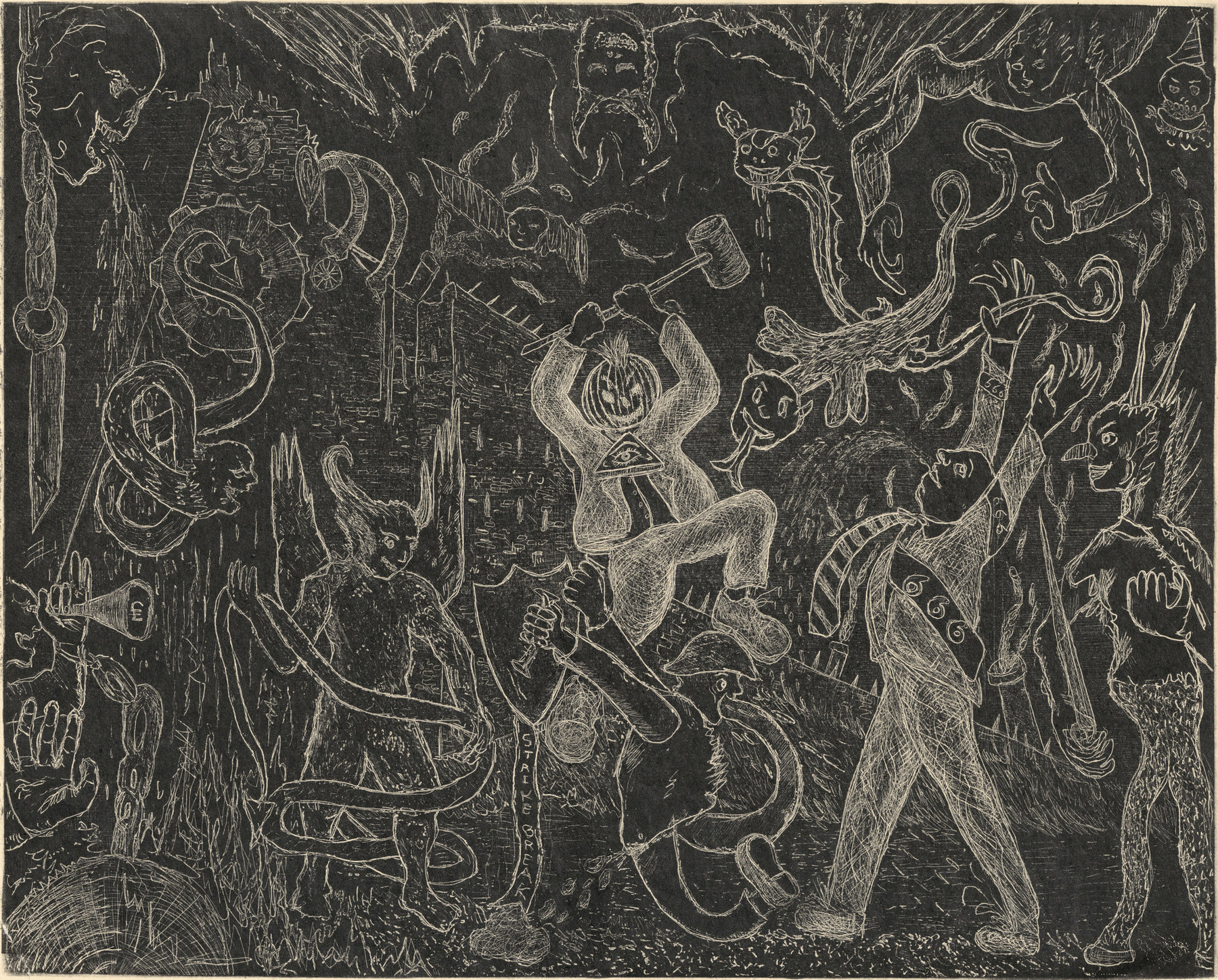 Oliver McConnie, 2nd Dark age, etching, 24 x 30cm, 2015. Plate mark crop.