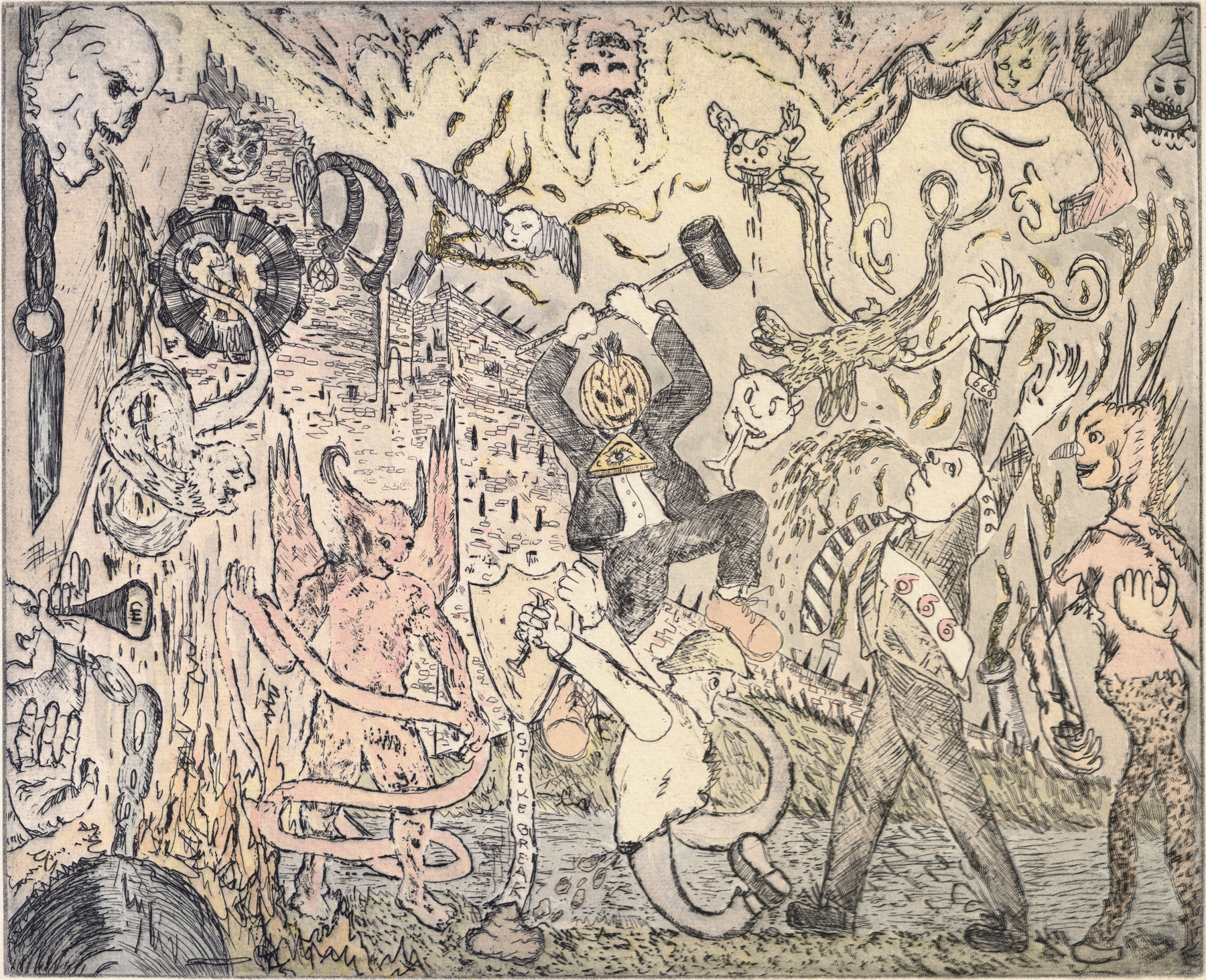 Oliver McConnie, 2nd Dark age, etching, 24 x 30cm, 2015. Plate mark crop.