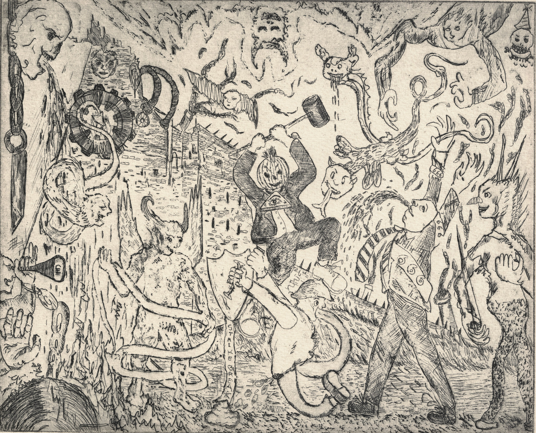 Oliver McConnie, 2nd Dark age, etching, 24 x 30cm, 2015. Plate mark crop.