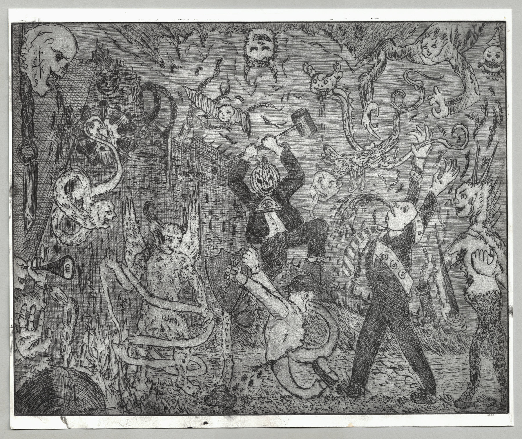 Oliver McConnie, 2nd Dark age, etching, 24 x 30cm, 2015. Full sheet.