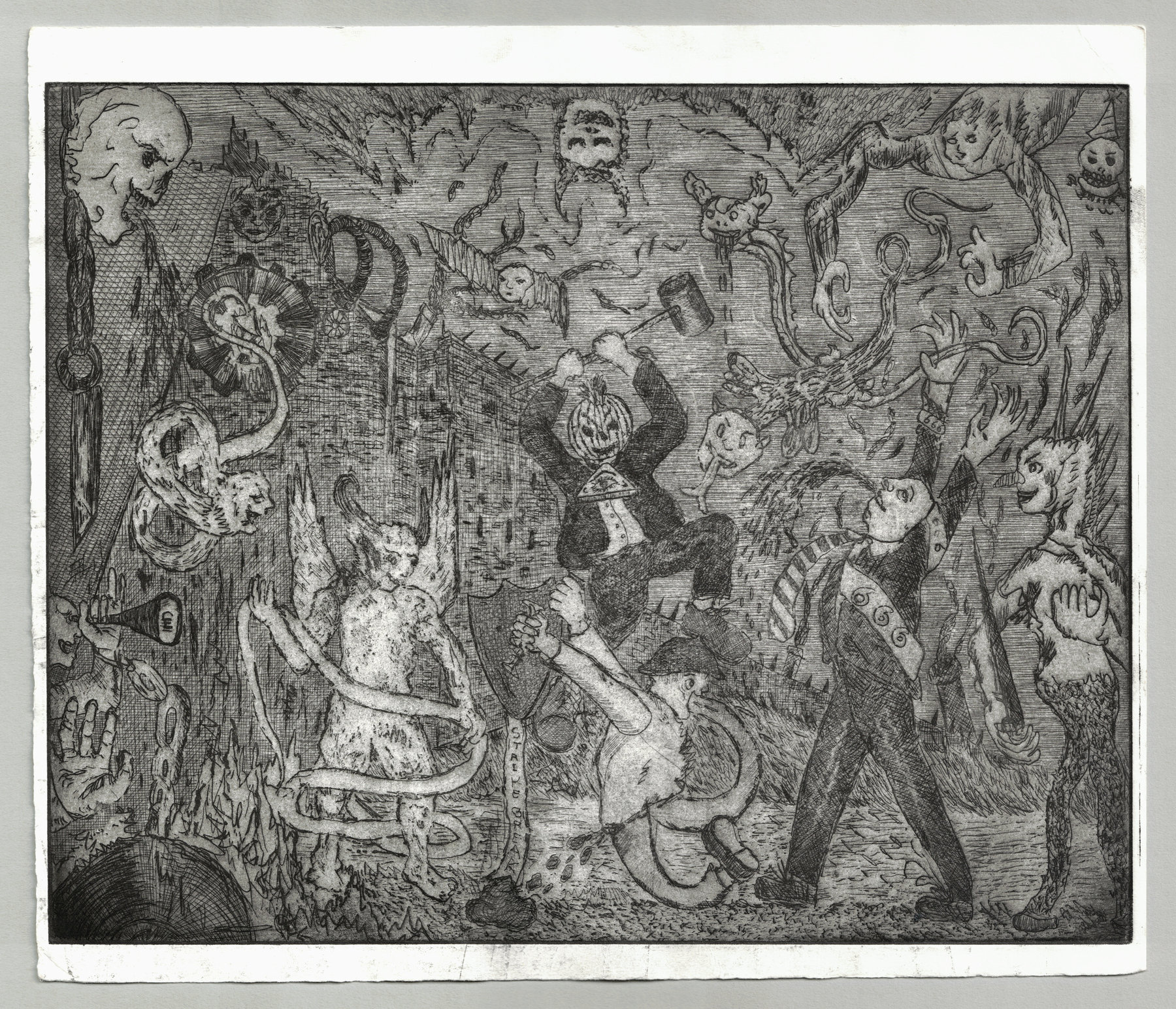 Oliver McConnie, 2nd Dark age, etching, 24 x 30cm, 2015. Full sheet.