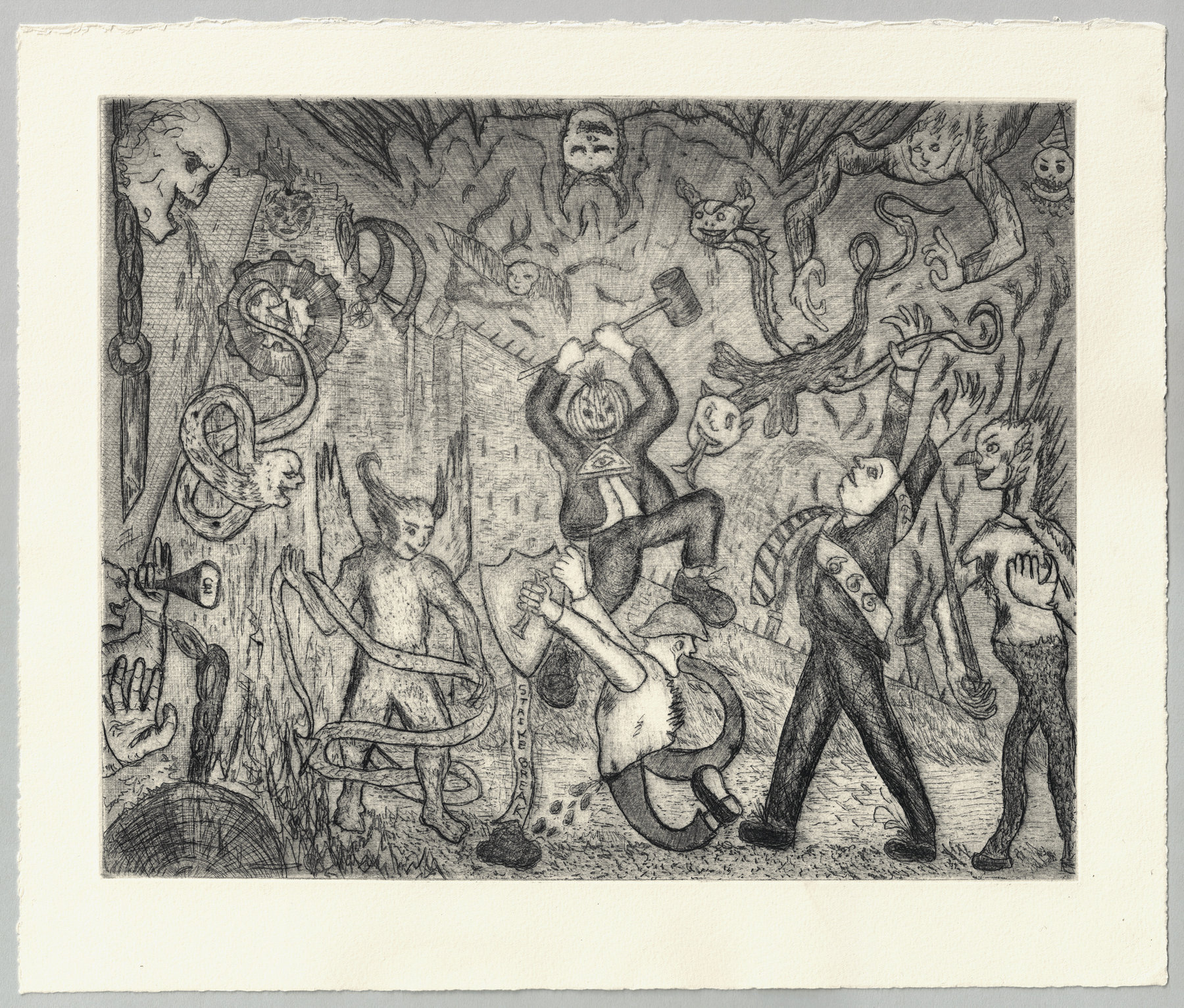 Oliver McConnie, 2nd Dark age, etching, 24 x 30cm, 2015. Full sheet.