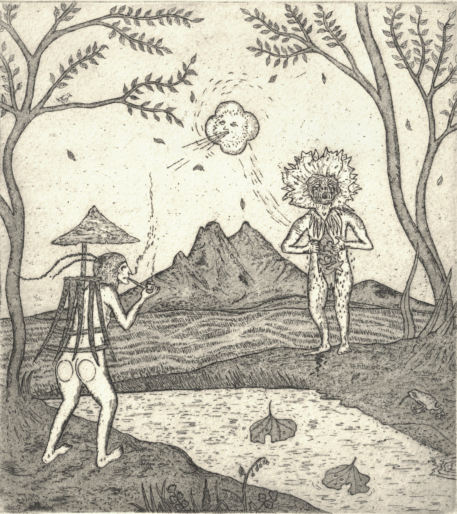 Oliver McConnie, An Apparition, etching, 20 x 17cm, 2009. Plate mark crop.