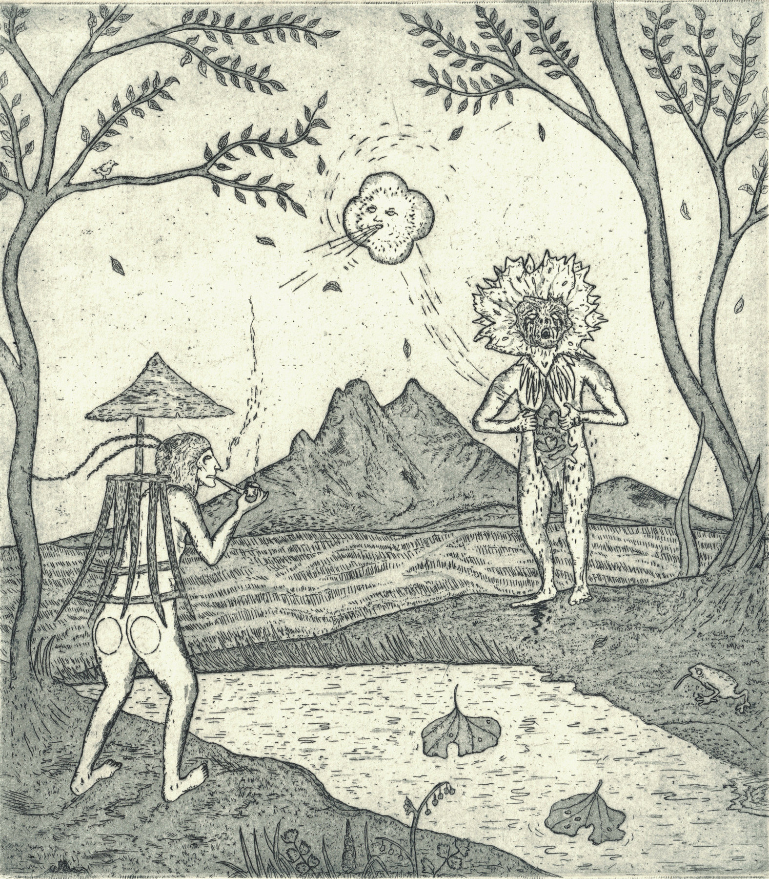 Oliver McConnie, An Apparition, etching, 20 x 17cm, 2009. Plate mark crop.