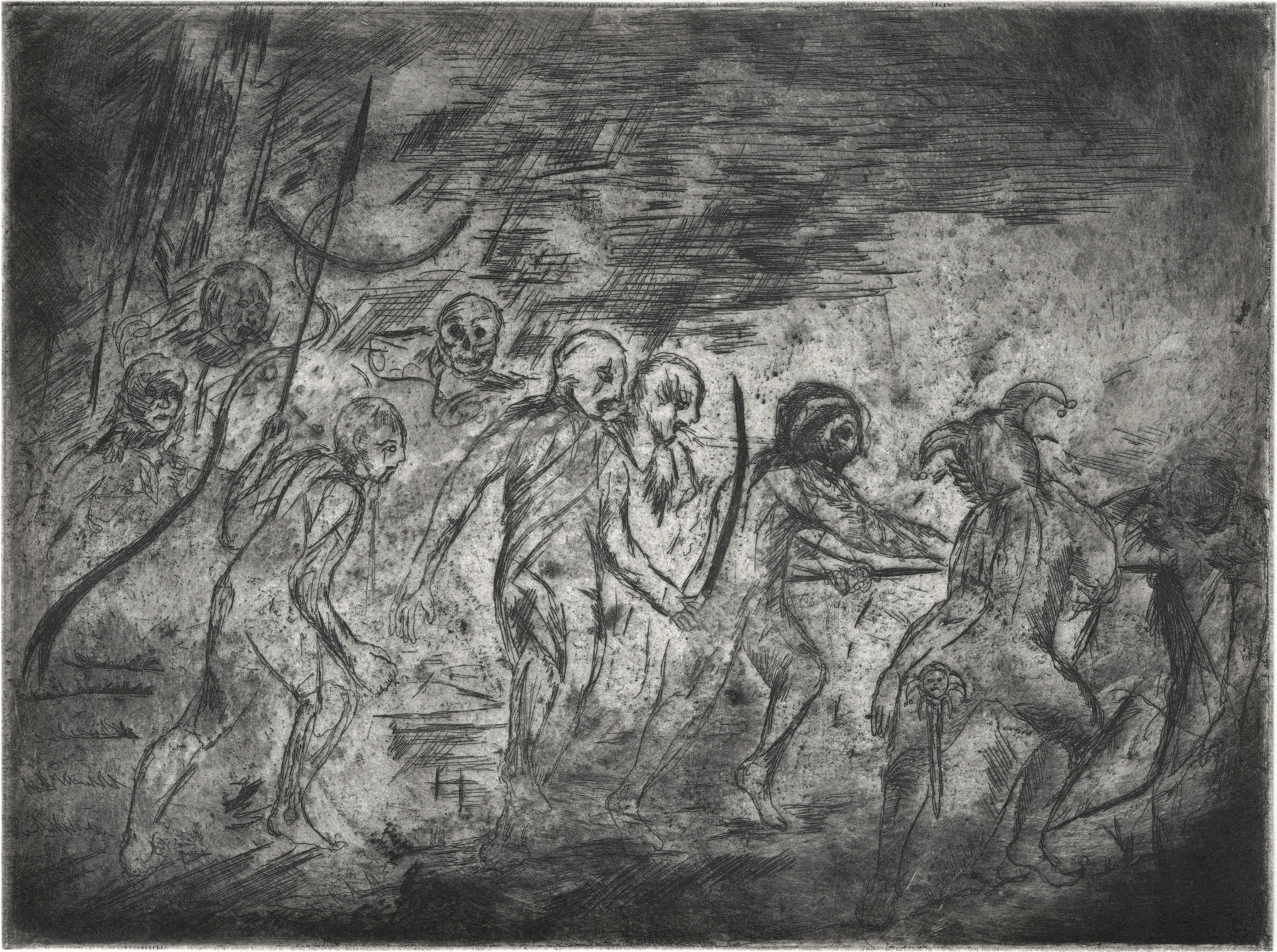 Oliver McConnie, Assail, etching, 16 x 22cm, 2014. Plate mark crop.
