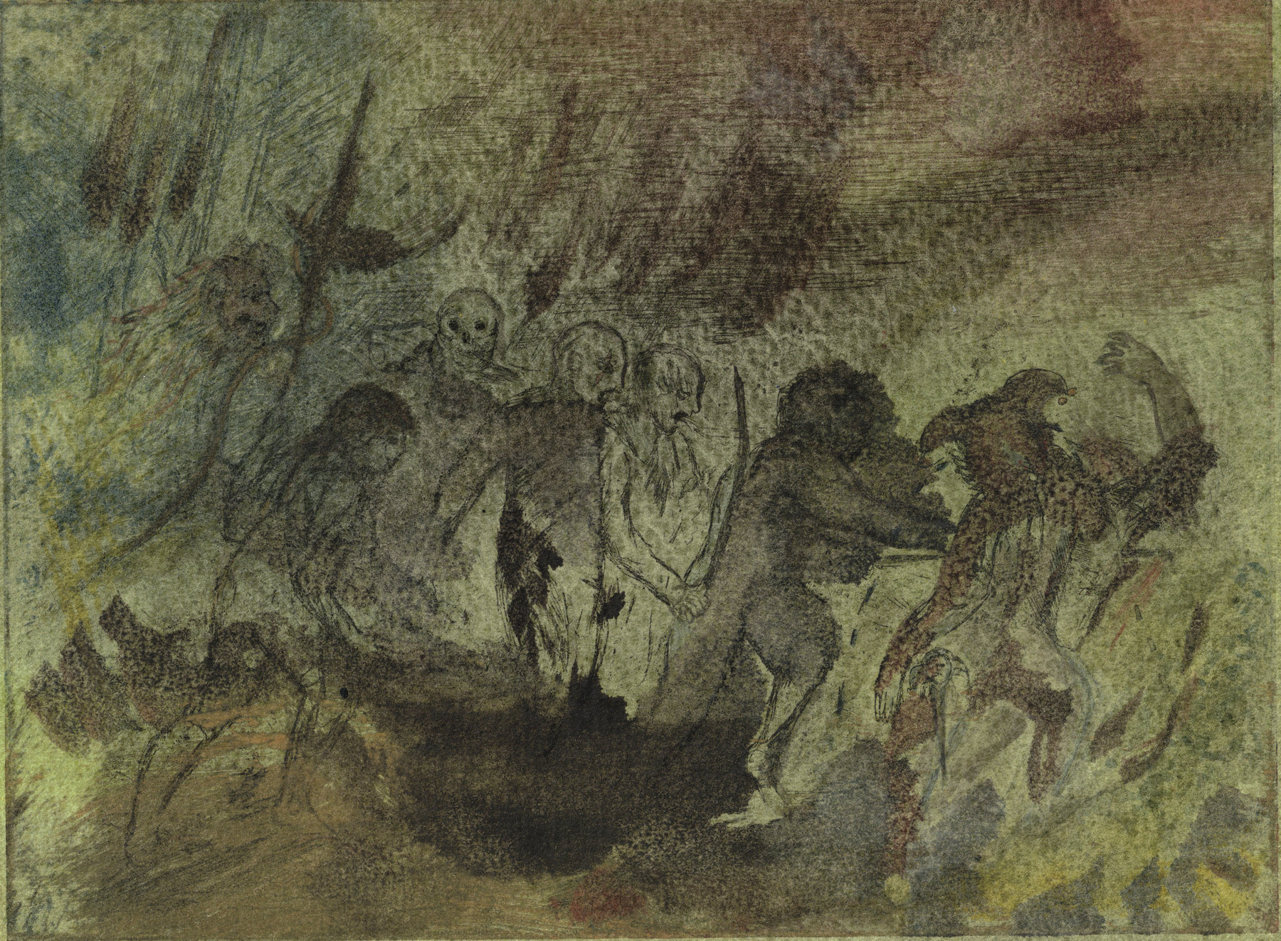 Oliver McConnie, Assail, etching, 16 x 22cm, 2014. Colour proof. Plate mark crop.