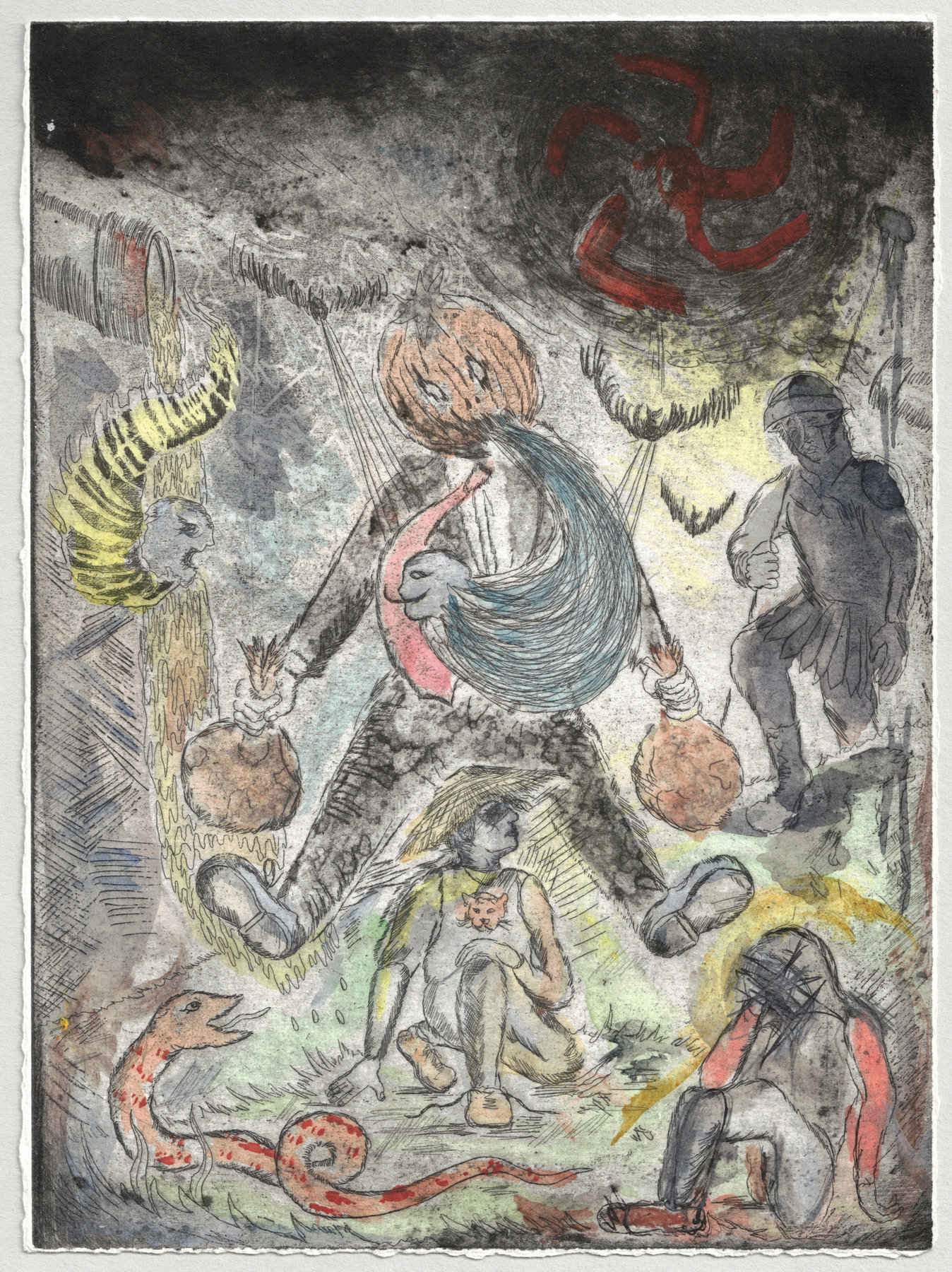 Oliver McConnie, Bad Penny, etching, 22 x 16cm, 2014. Full sheet.