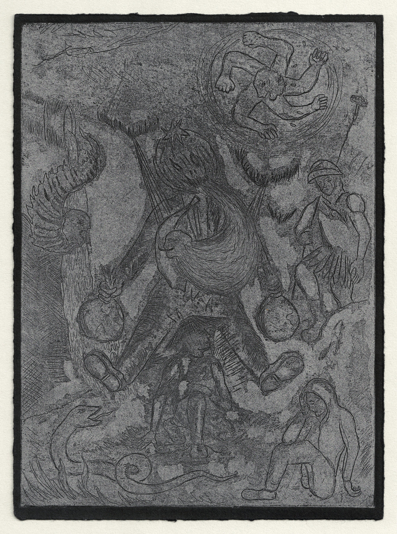 Oliver McConnie, Bad Penny, etching, 22 x 16cm, 2014. Full sheet.