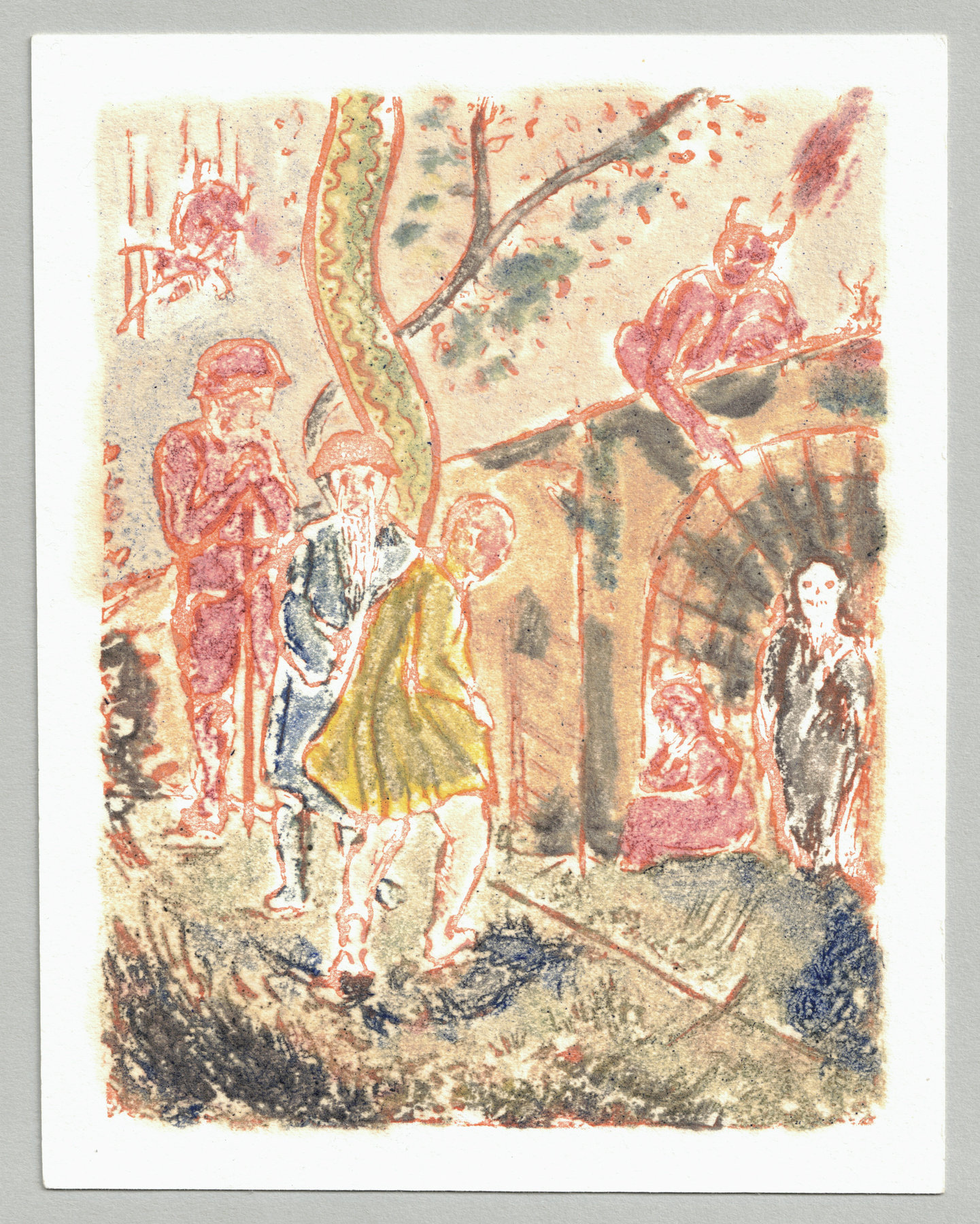 Oliver McConnie, By Way to Hell, relief etching, 16 x 12cm, 2014. Full sheet.