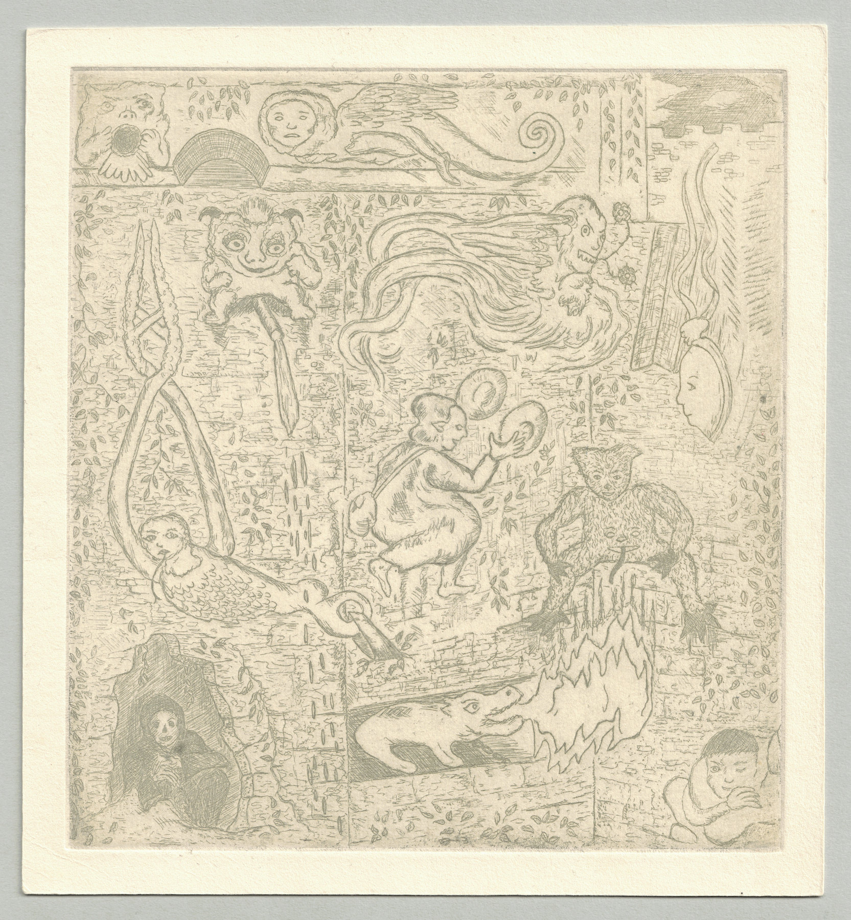 Oliver McConnie, Castle Wall, etching, 17 x 16cm, 2015. Full sheet.
