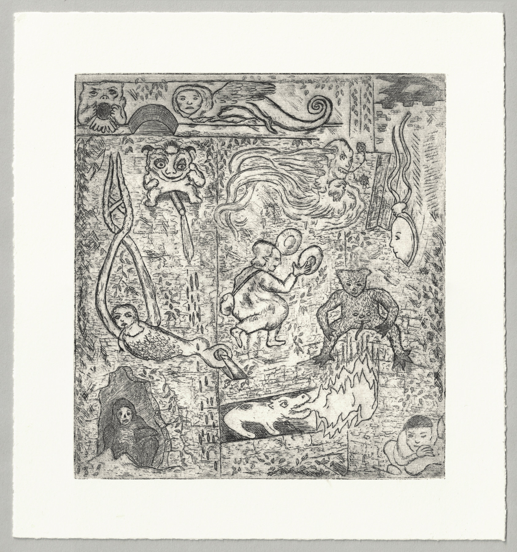Oliver McConnie, Castle Wall, etching, 17 x 16cm, 2015. Full sheet.