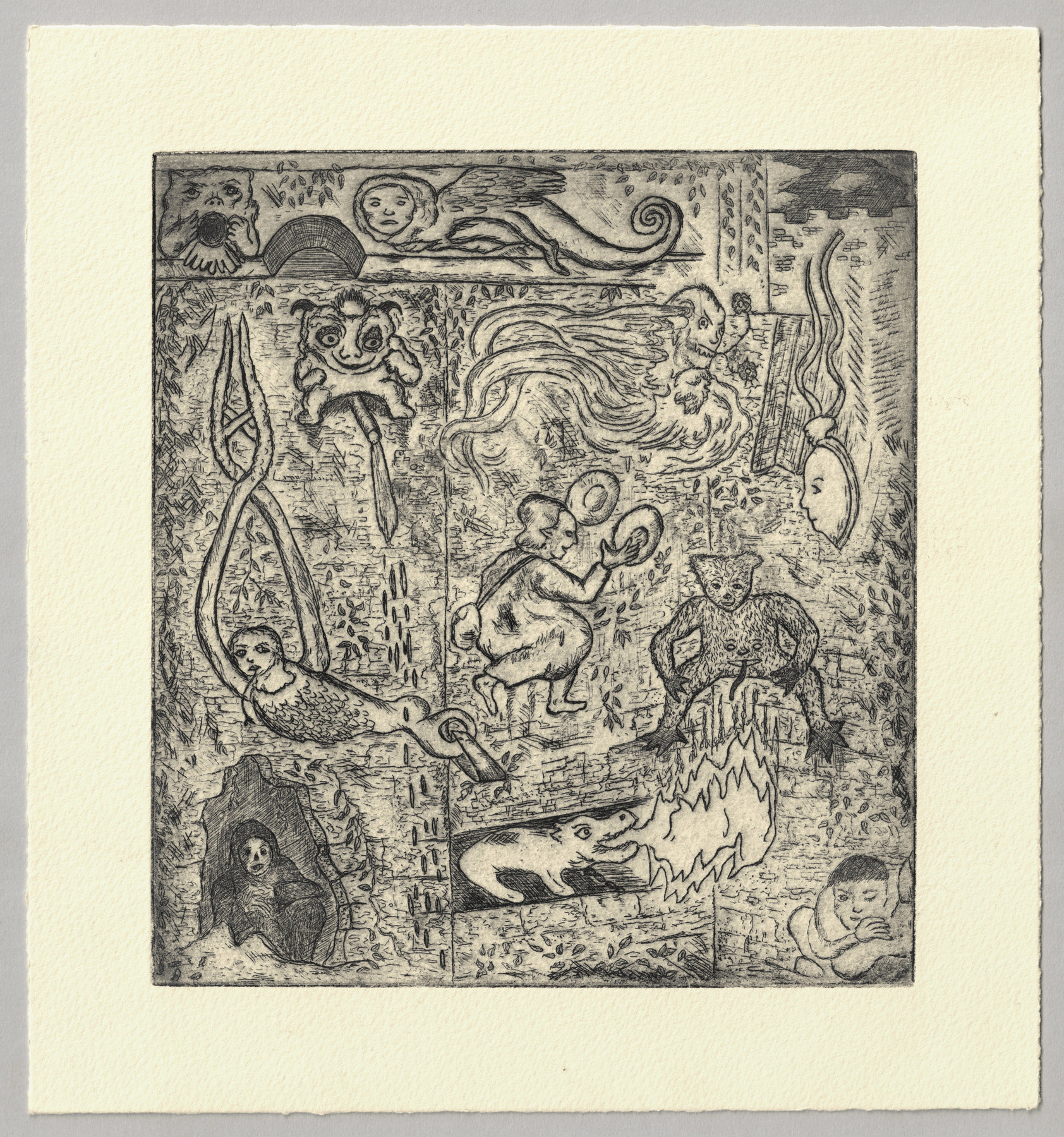Oliver McConnie, Castle Wall, etching, 17 x 16cm, 2015. Full sheet.
