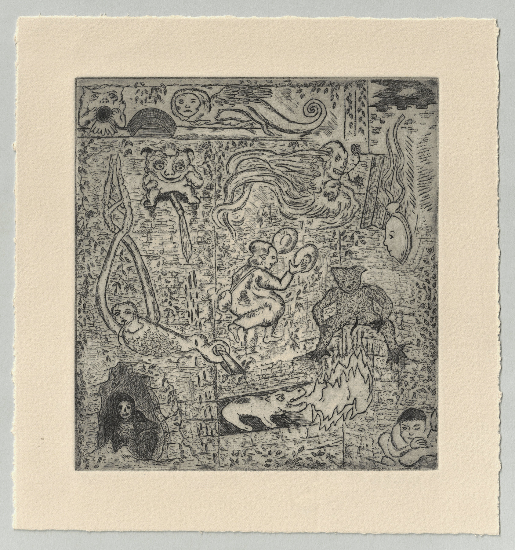 Oliver McConnie, Castle Wall, etching, 17 x 16cm, 2015. Full sheet.
