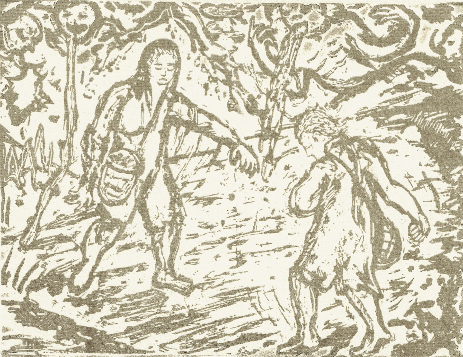 Oliver McConnie, Dance of Death, relief etching, 12 x 16cm, 2016. Plate mark crop.