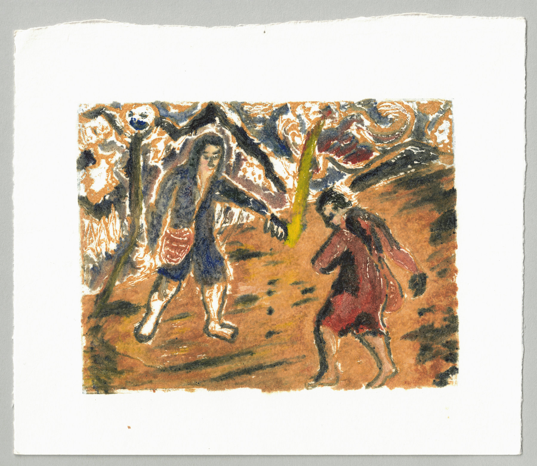 Oliver McConnie, Dance of Death, relief etching, 12 x 16cm, 2016. Full sheet.