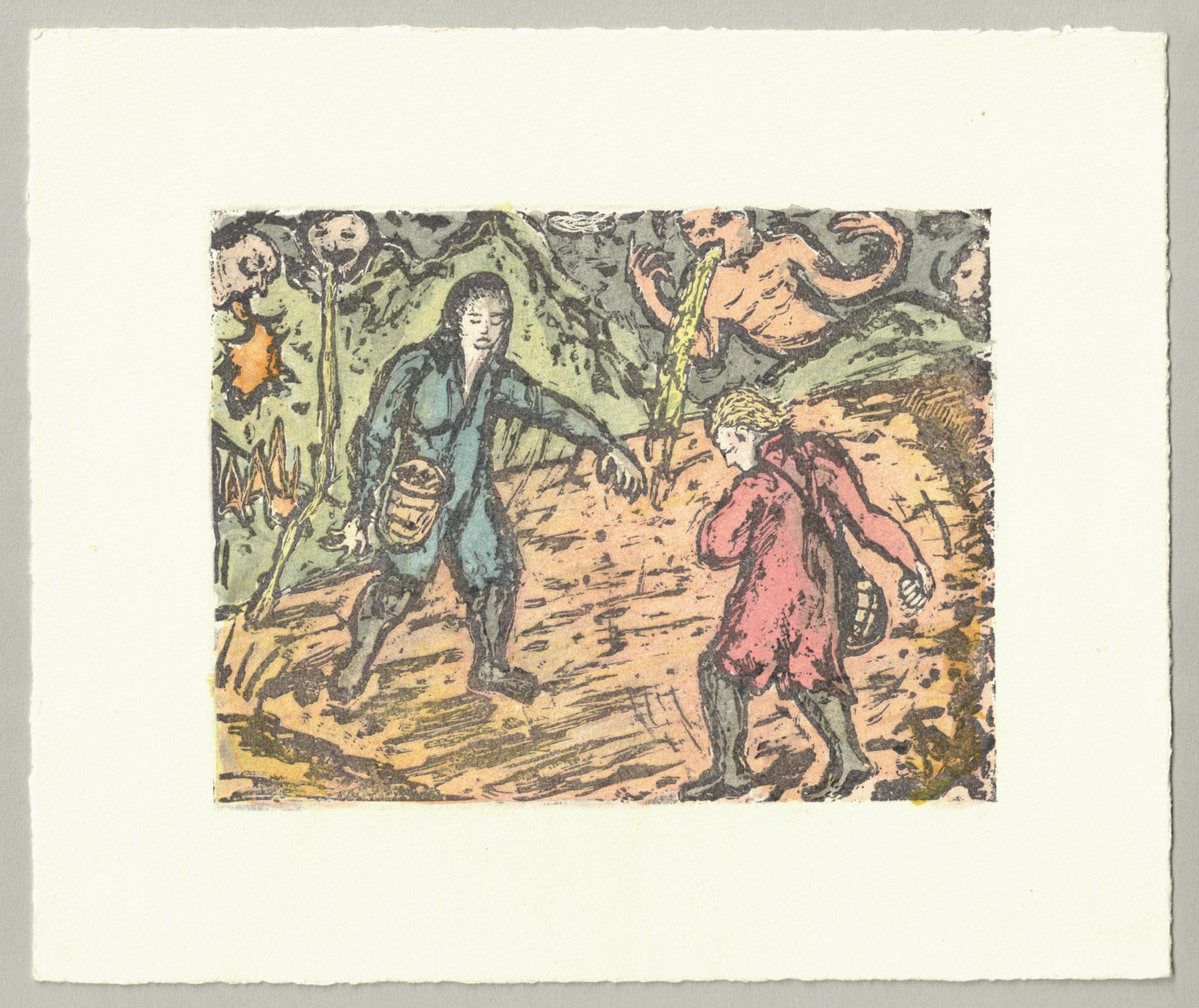 Oliver McConnie, Dance of Death, relief etching, 12 x 16cm, 2016. Full sheet.