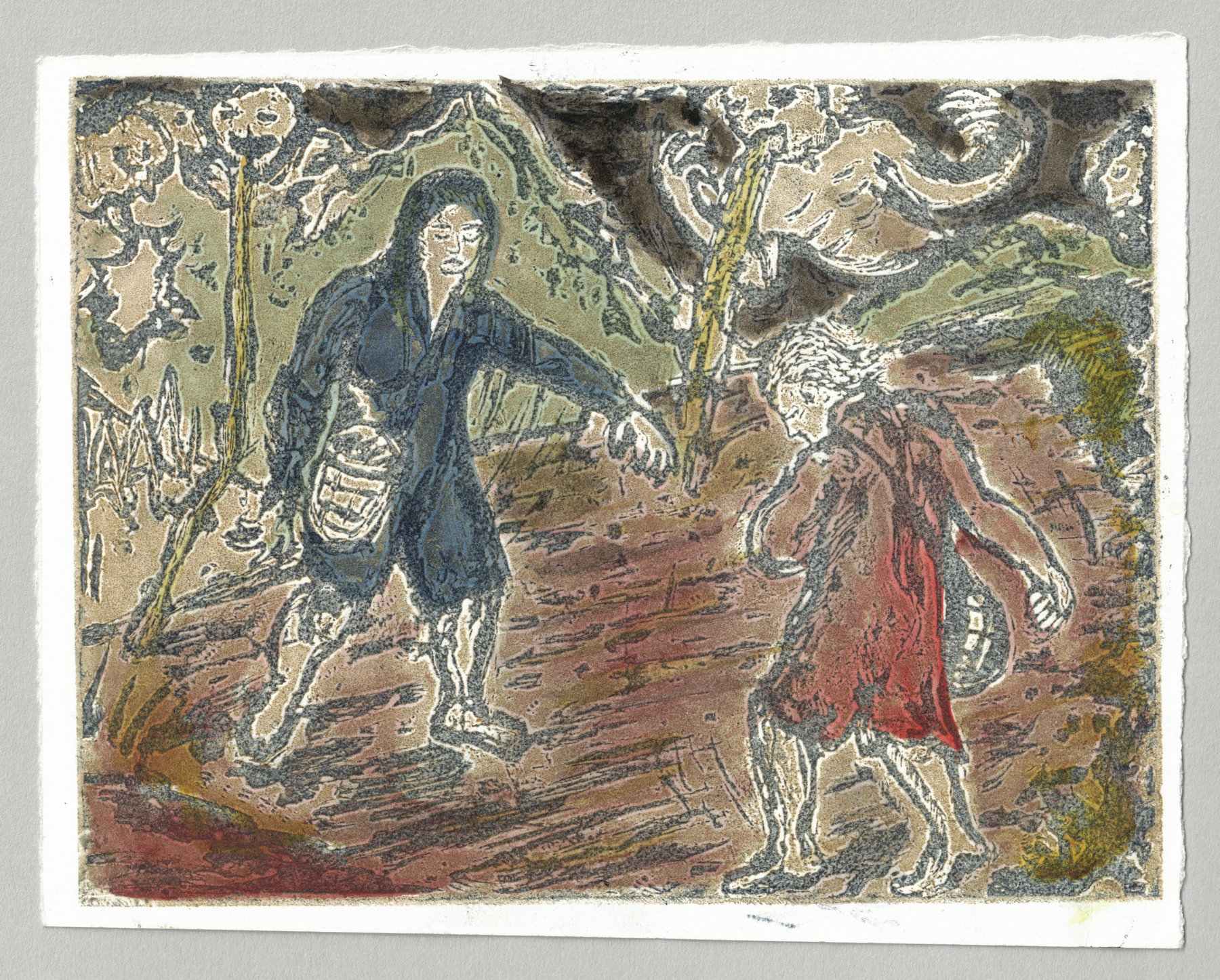 Oliver McConnie, Dance of Death, relief etching, 12 x 16cm, 2016. Full sheet.