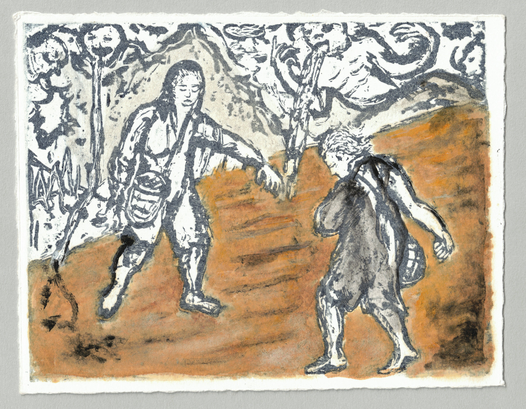 Oliver McConnie, Dance of Death, relief etching, 12 x 16cm, 2016. Full sheet.