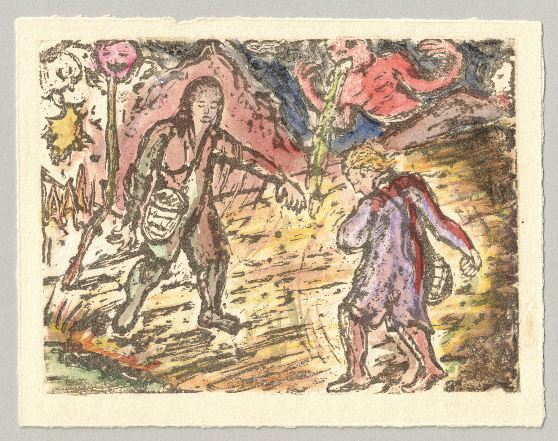 Oliver McConnie, Dance of Death, relief etching, 12 x 16cm, 2016. Full sheet.