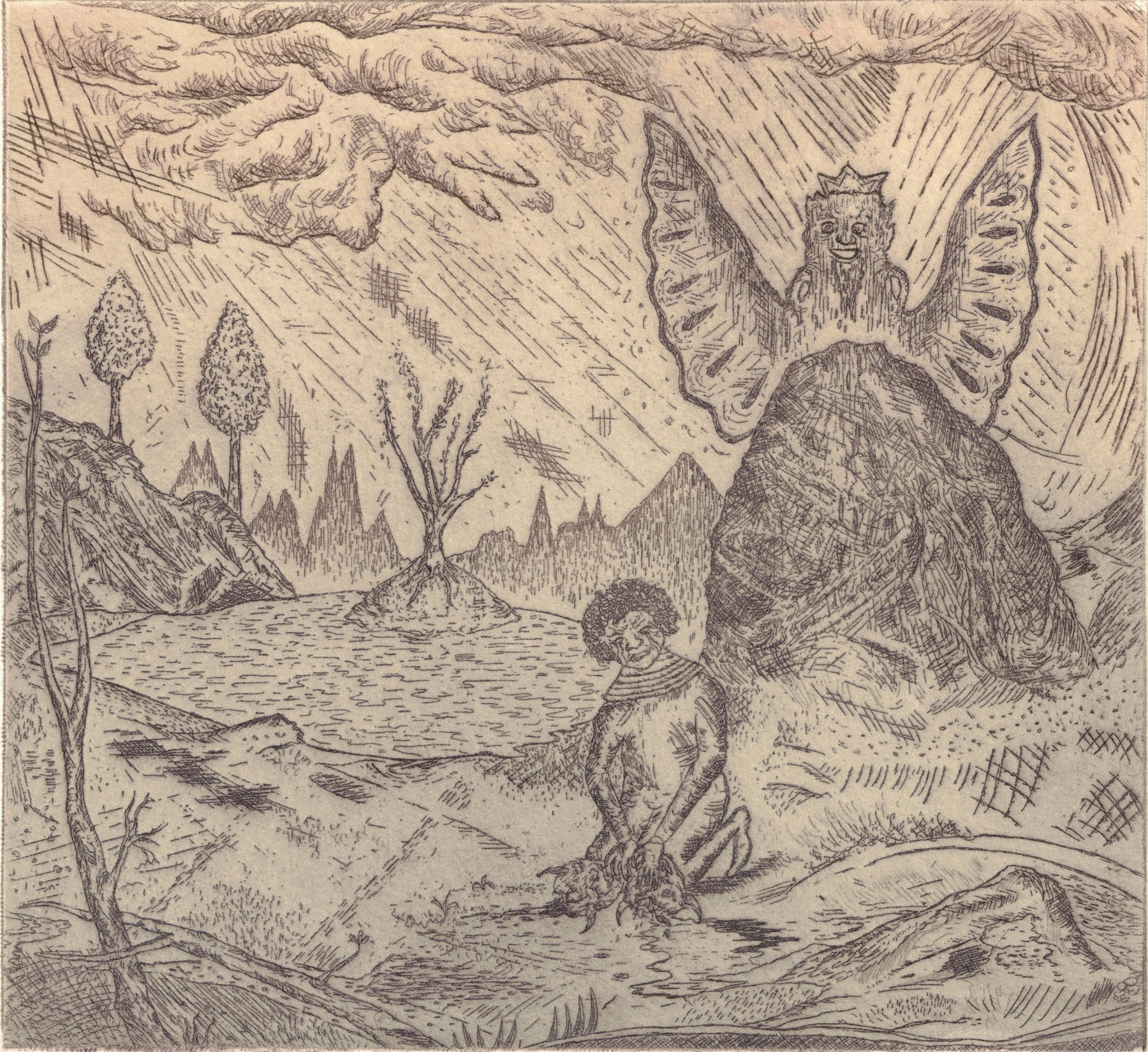 Oliver McConnie, Dark Night of the Soul, etching, 16 x 17cm, 2010. Plate mark crop.