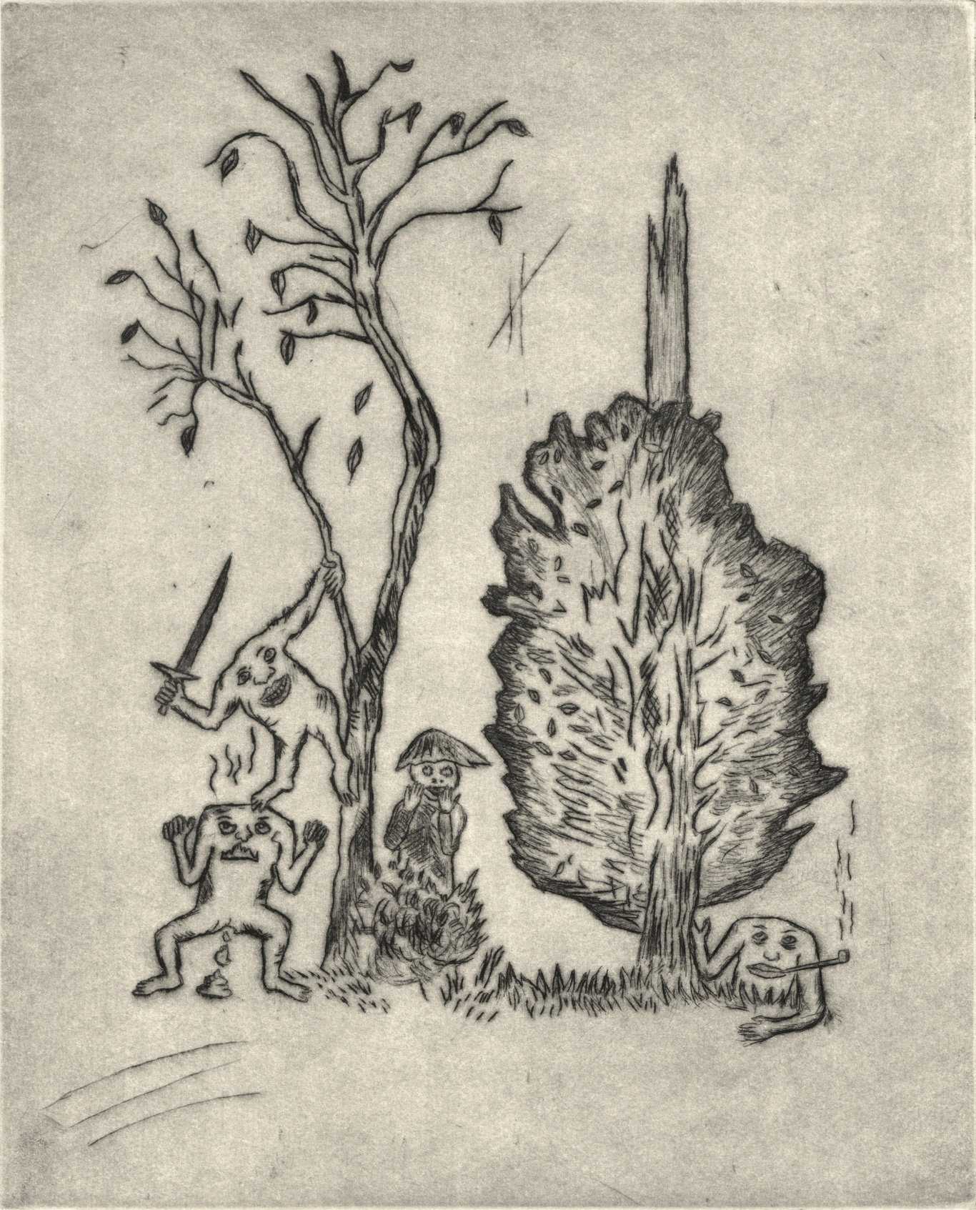 Oliver McConnie, Daydream, dry point, 25 x 20cm, 2010. Plate mark crop.