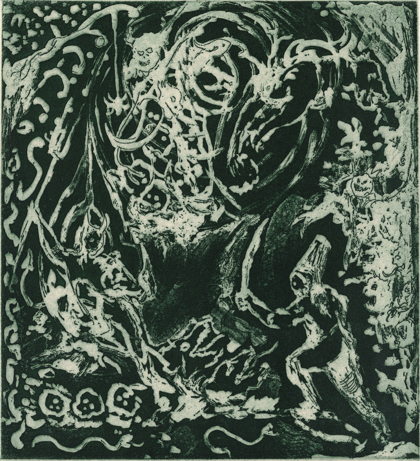 Oliver McConnie, Devils Liar, etching, 23 x 21cm, 2014. Plate mark crop.