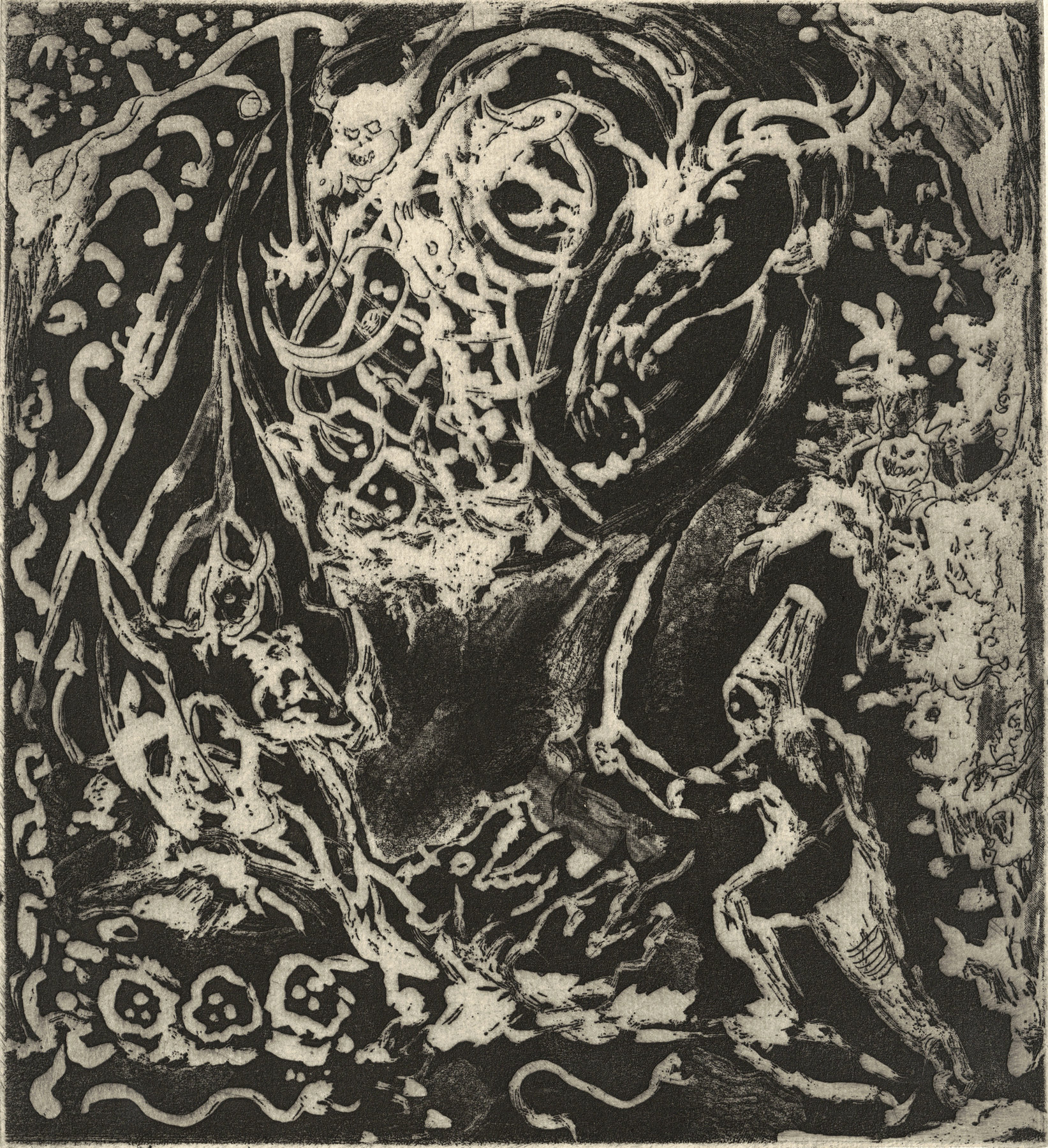 Oliver McConnie, Devils Liar, etching, 23 x 21cm, 2014. Plate mark crop.