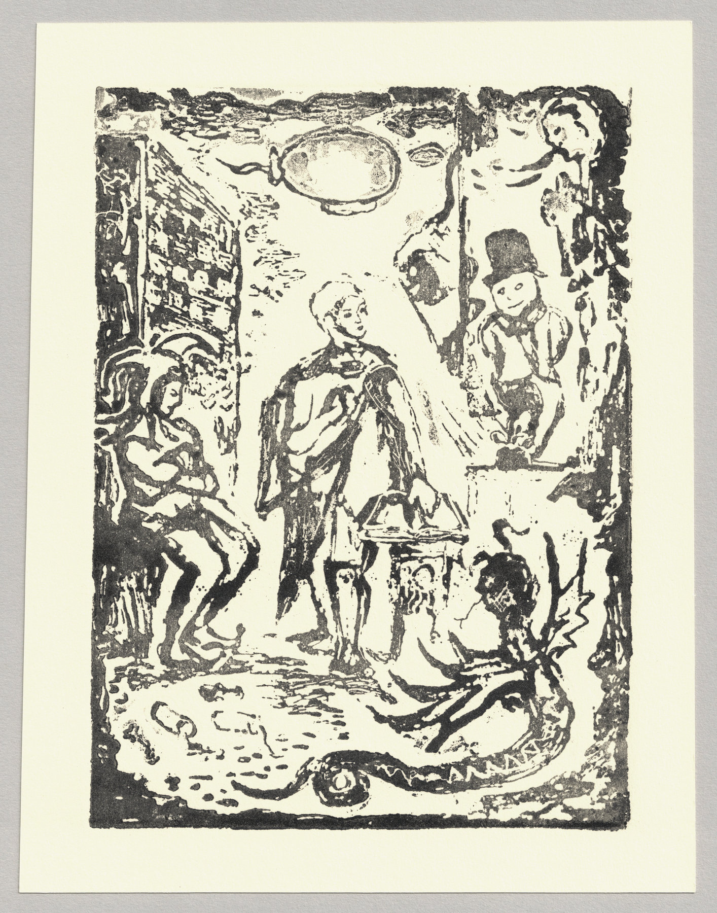 Oliver McConnie, Duped, relief etching, 17 x 13cm, 2014. Full sheet.