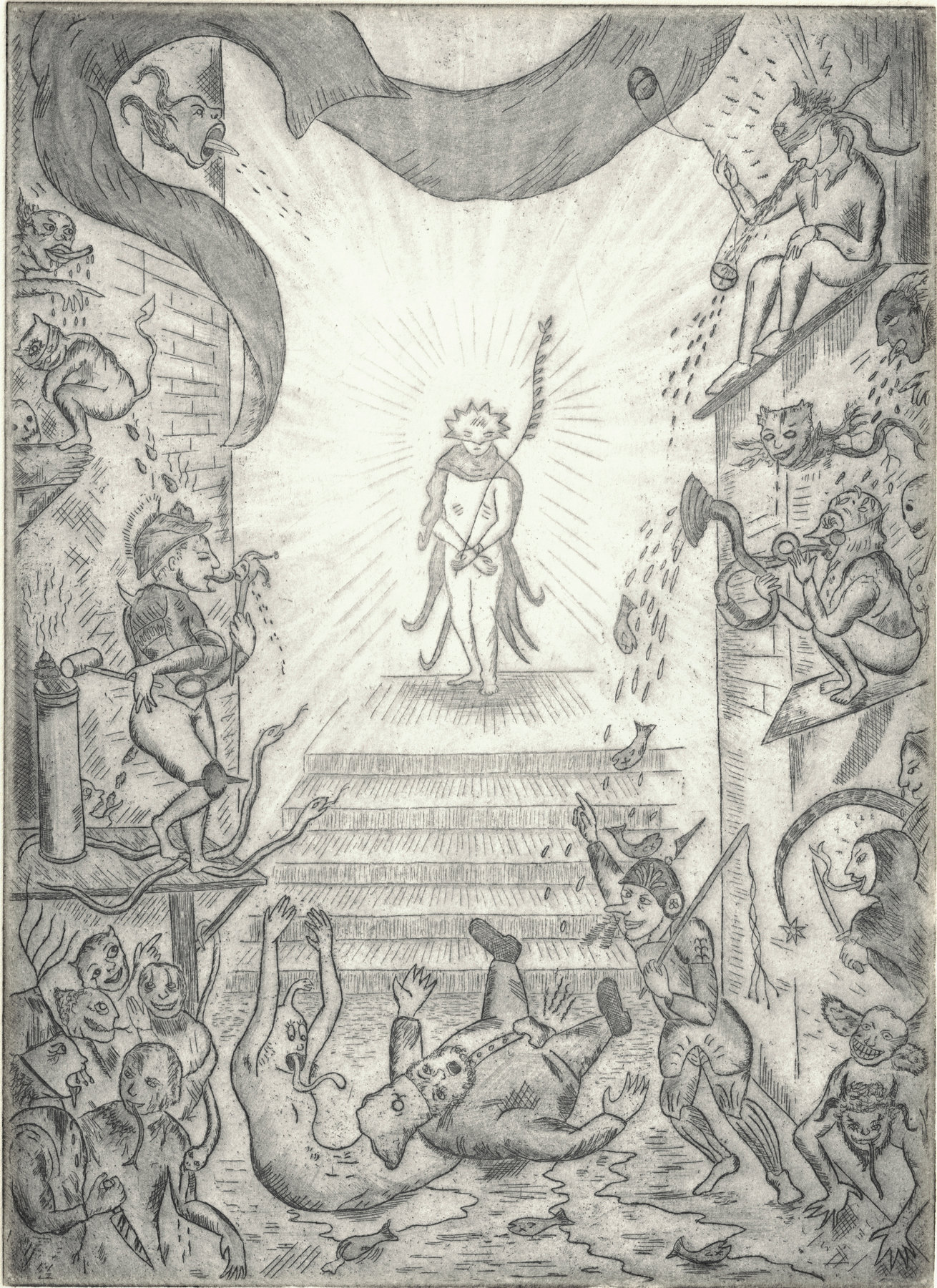 Oliver McConnie, Ecco Homo, etching, 24 x 18cm, 2012. Plate mark crop.