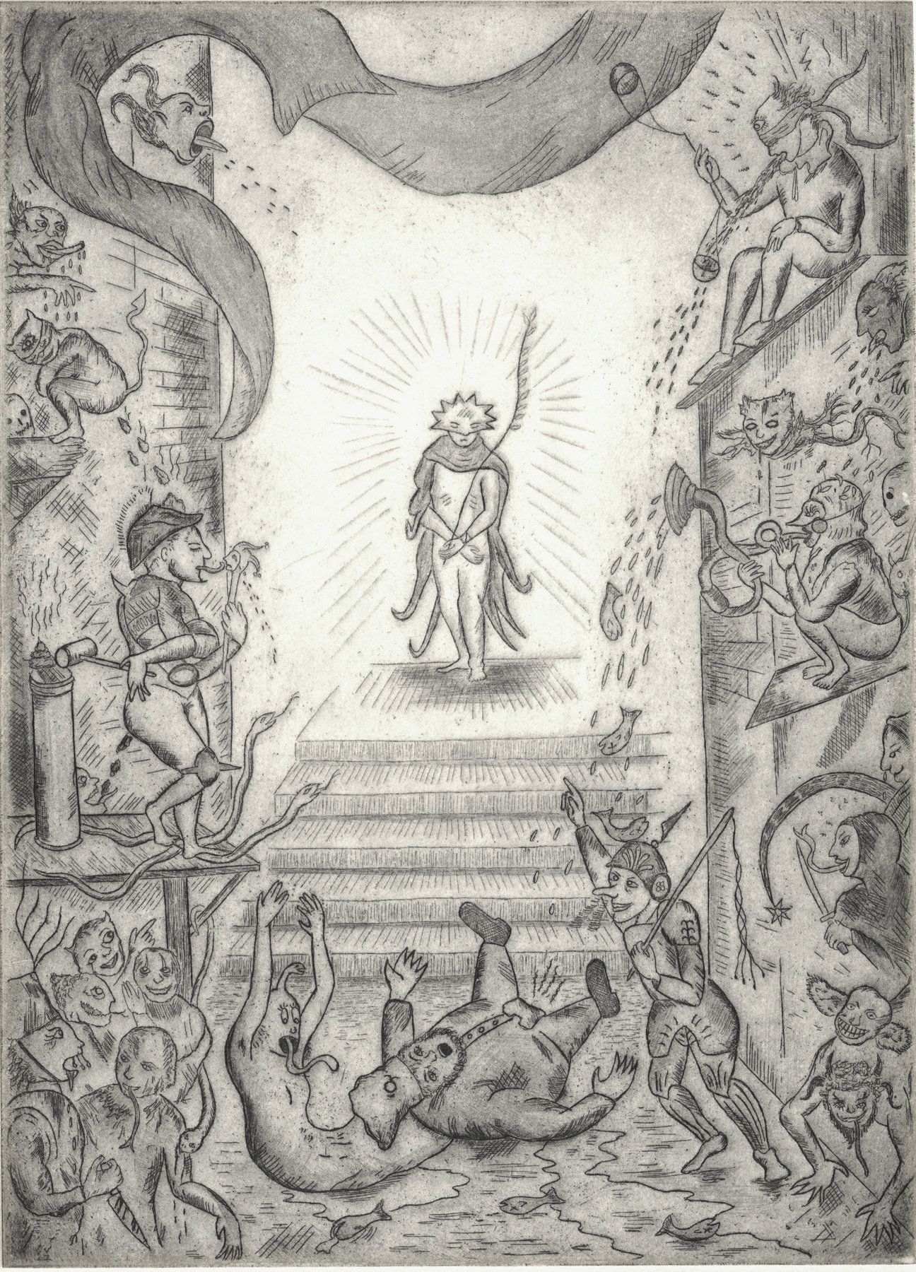 Oliver McConnie, Ecco Homo, etching, 24 x 18cm, 2012. Plate mark crop.