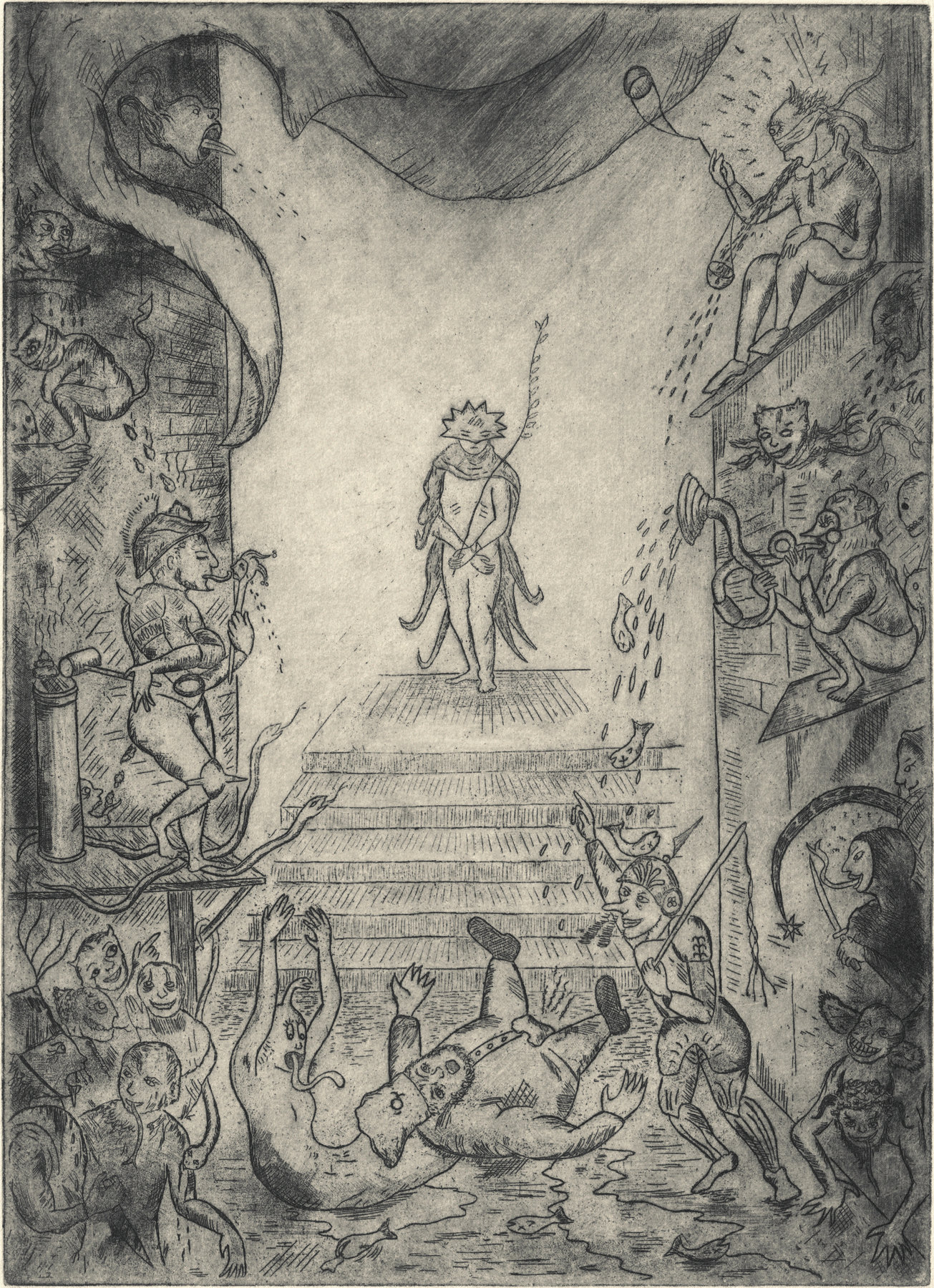 Oliver McConnie, Ecco Homo, etching, 24 x 18cm, 2012. Plate mark crop.