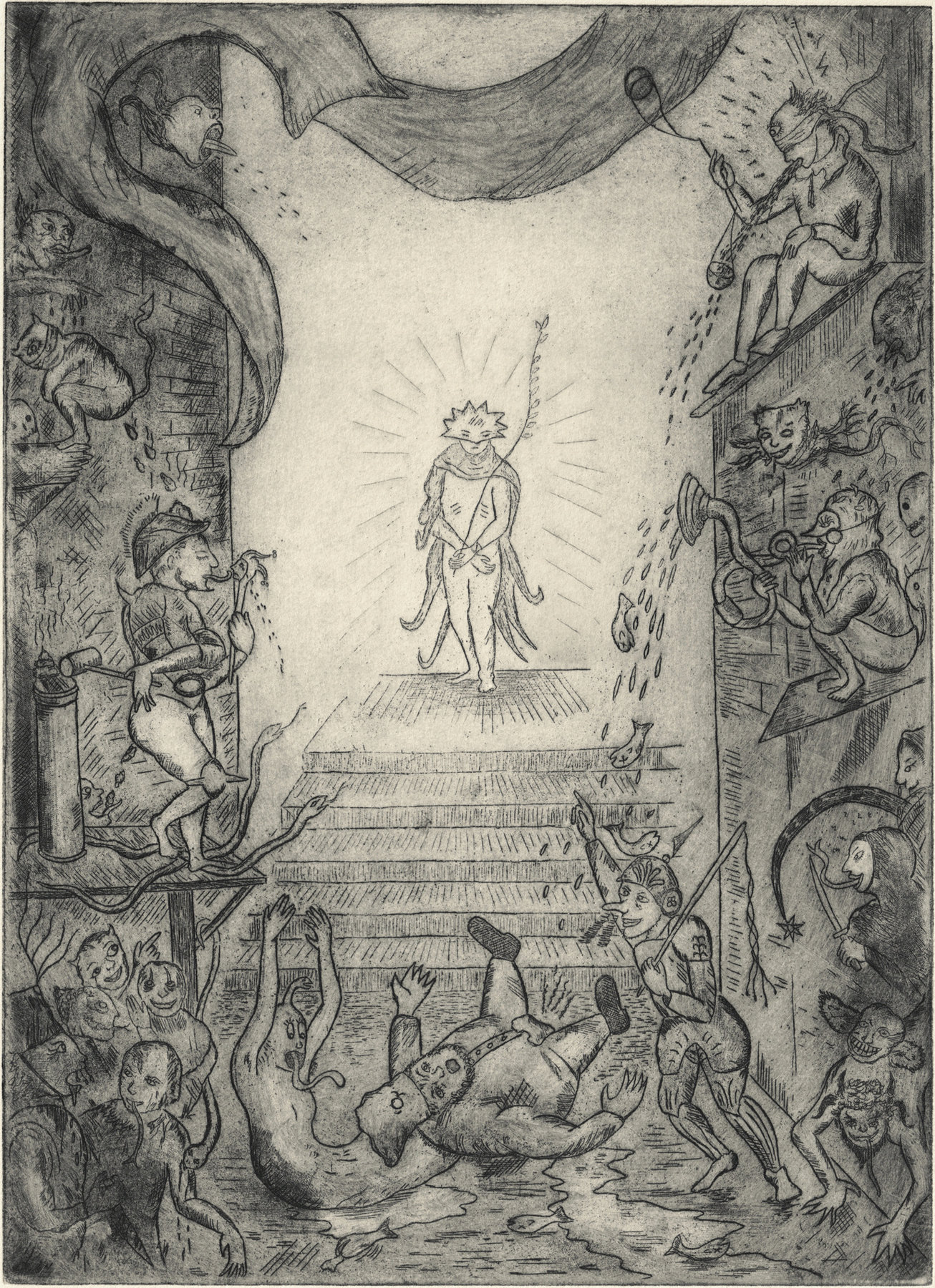 Oliver McConnie, Ecco Homo, etching, 24 x 18cm, 2012. Plate mark crop.
