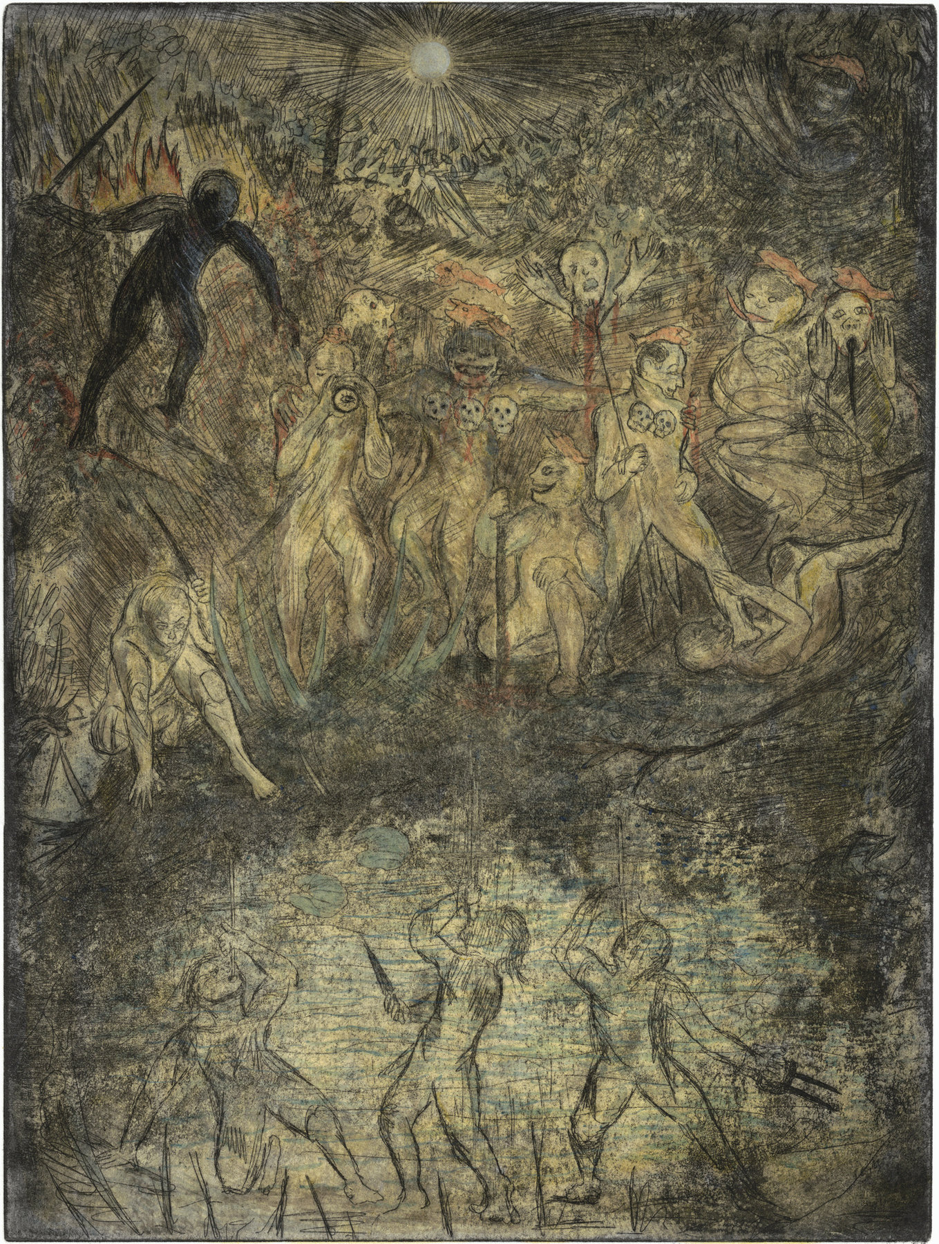 Oliver McConnie, Go to Glory, etching, 30 x 23cm, 2013. Plate mark crop.