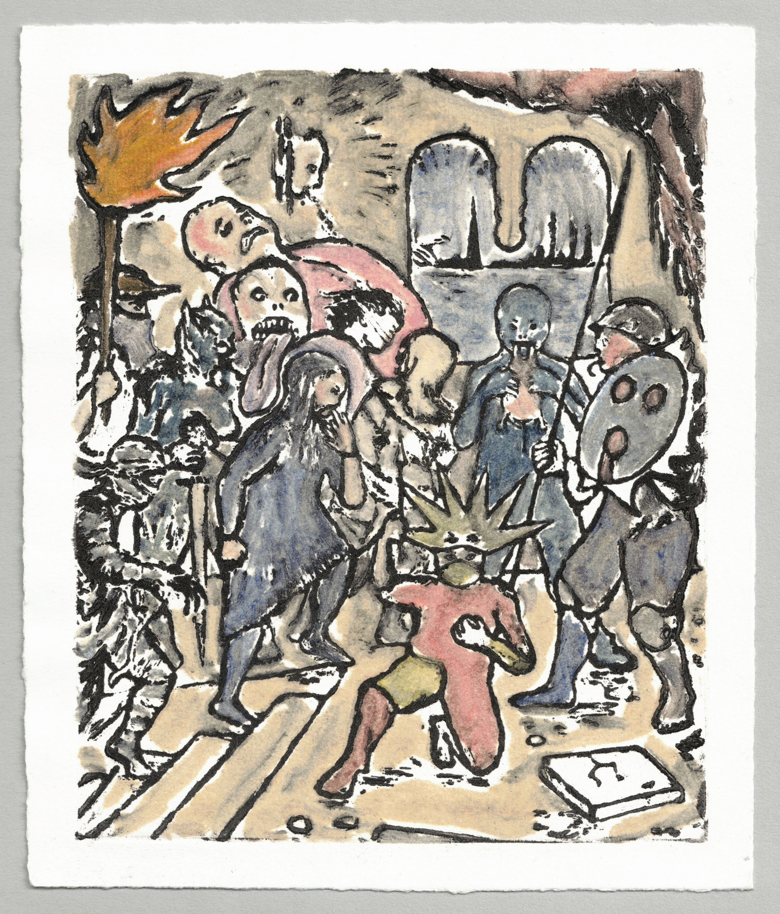 Oliver McConnie, Hungry Ghosts, relief etching, 18 x 15cm, 2015. Full sheet.