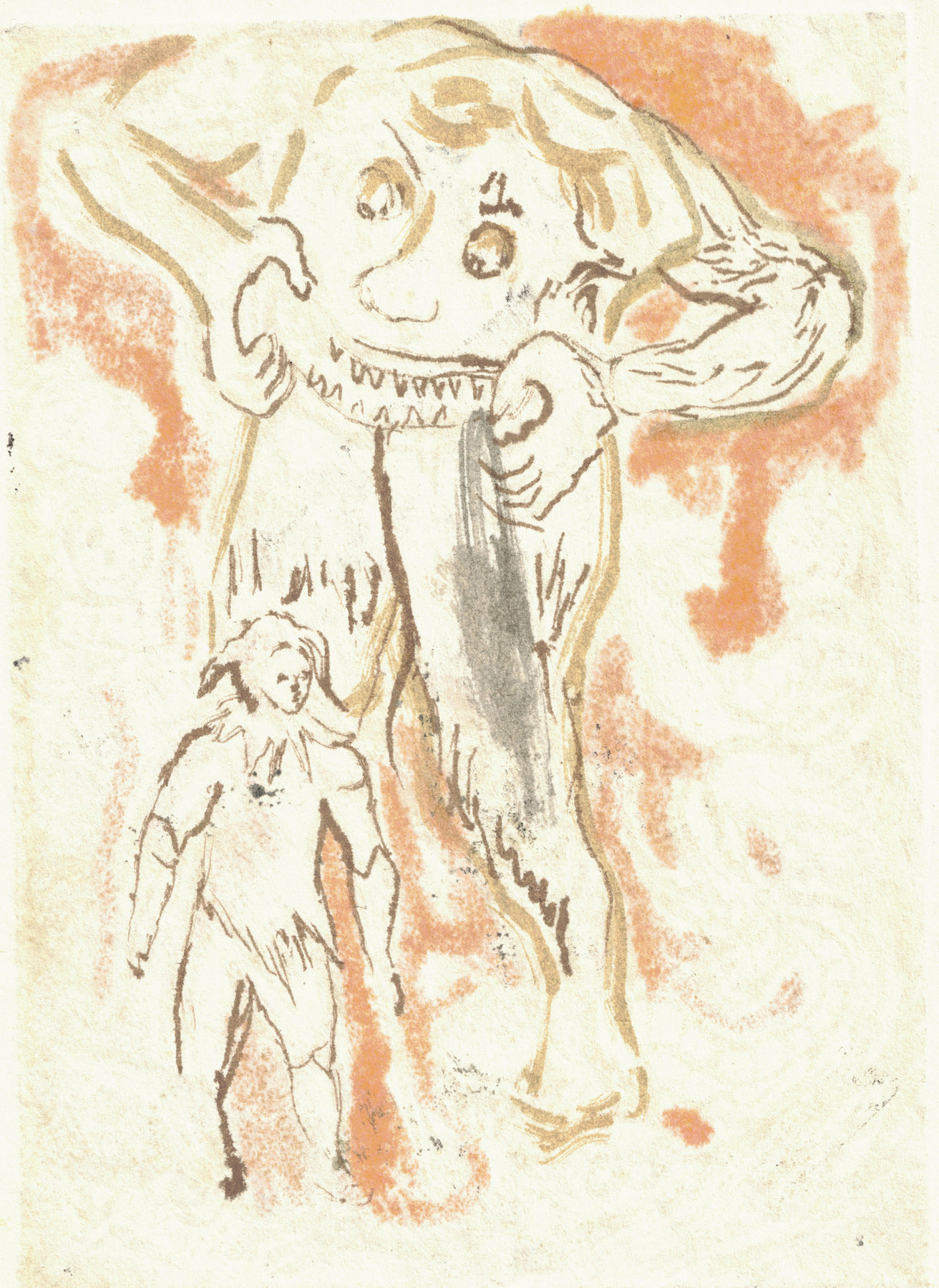 Oliver McConnie, Hunky Punk, relief etching, 18 x 13cm, 2015. Verso. Plate mark crop.