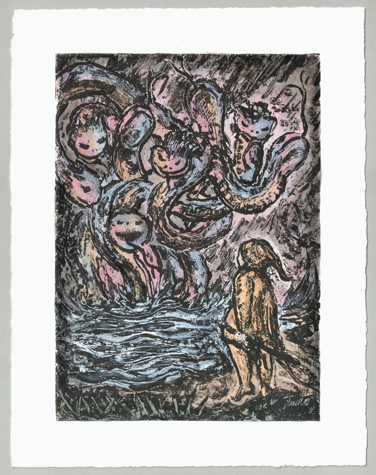 Oliver McConnie, Hydra, relief etching, 22 x 16cm, 2019. Full sheet.