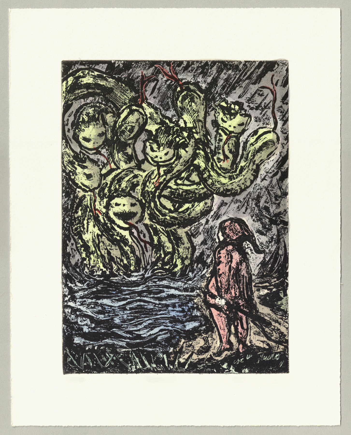 Oliver McConnie, Hydra, relief etching, 22 x 16cm, 2019. Full sheet.