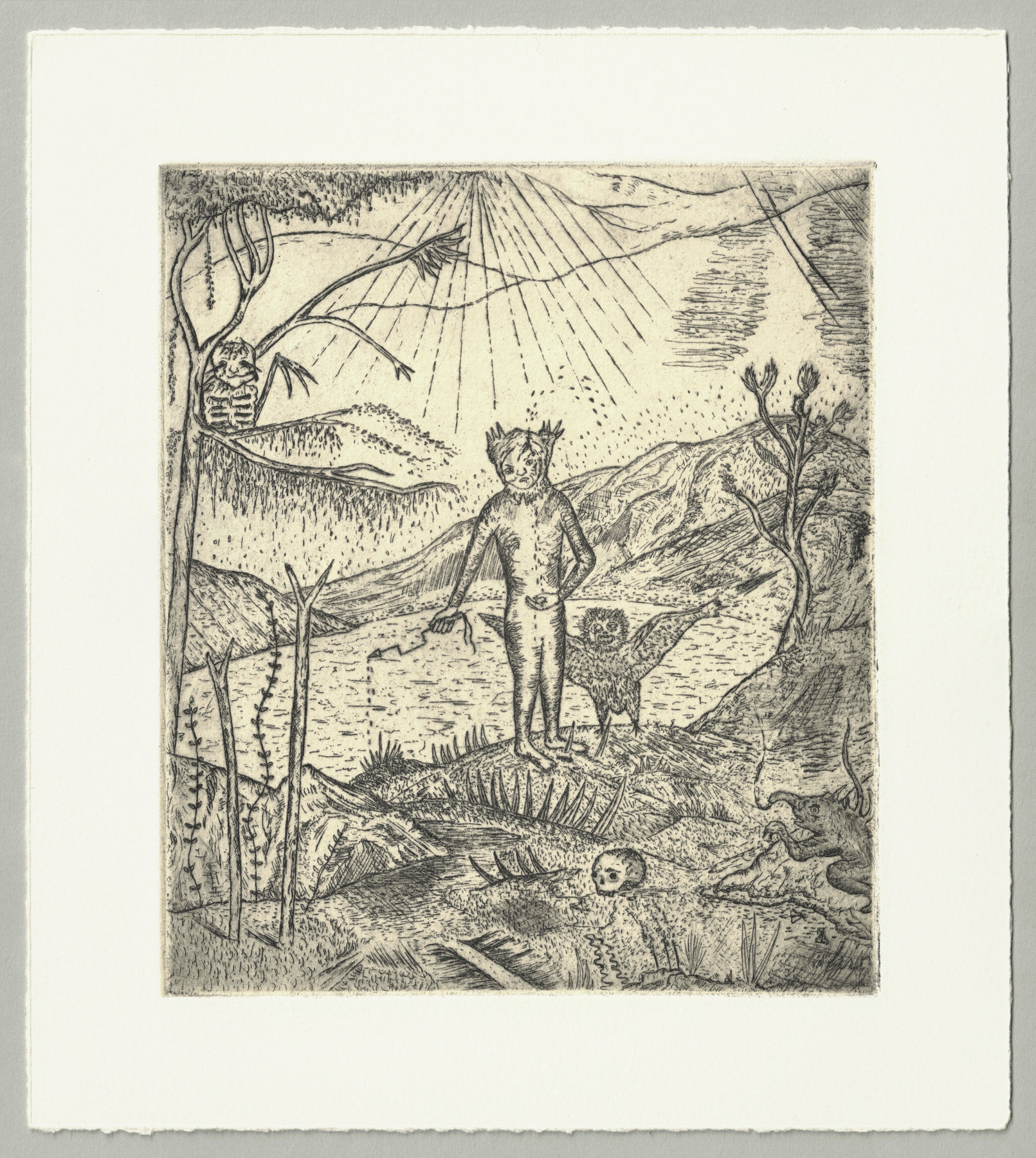 Oliver McConnie, Invocation, etching, 17 x 14cm, 2010. Full sheet.
