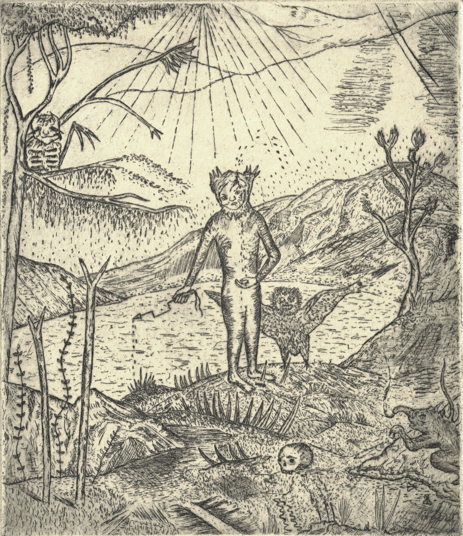 Oliver McConnie, Invocation, etching, 17 x 14cm, 2010. Plate mark crop.