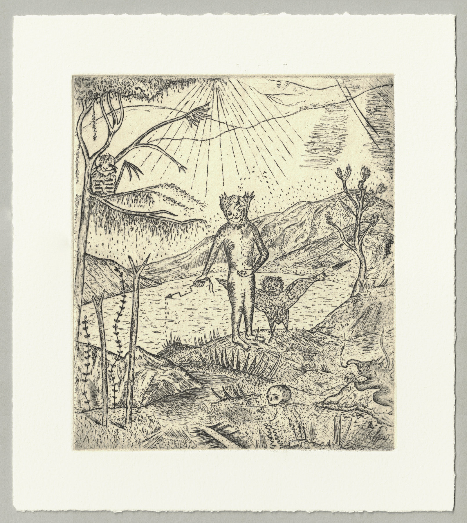 Oliver McConnie, Invocation, etching, 17 x 14cm, 2010. Full sheet.