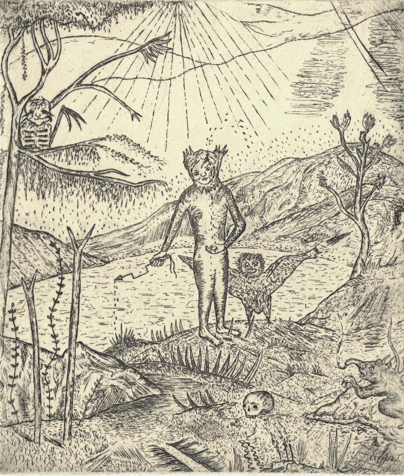 Oliver McConnie, Invocation, etching, 17 x 14cm, 2010. Plate mark crop.