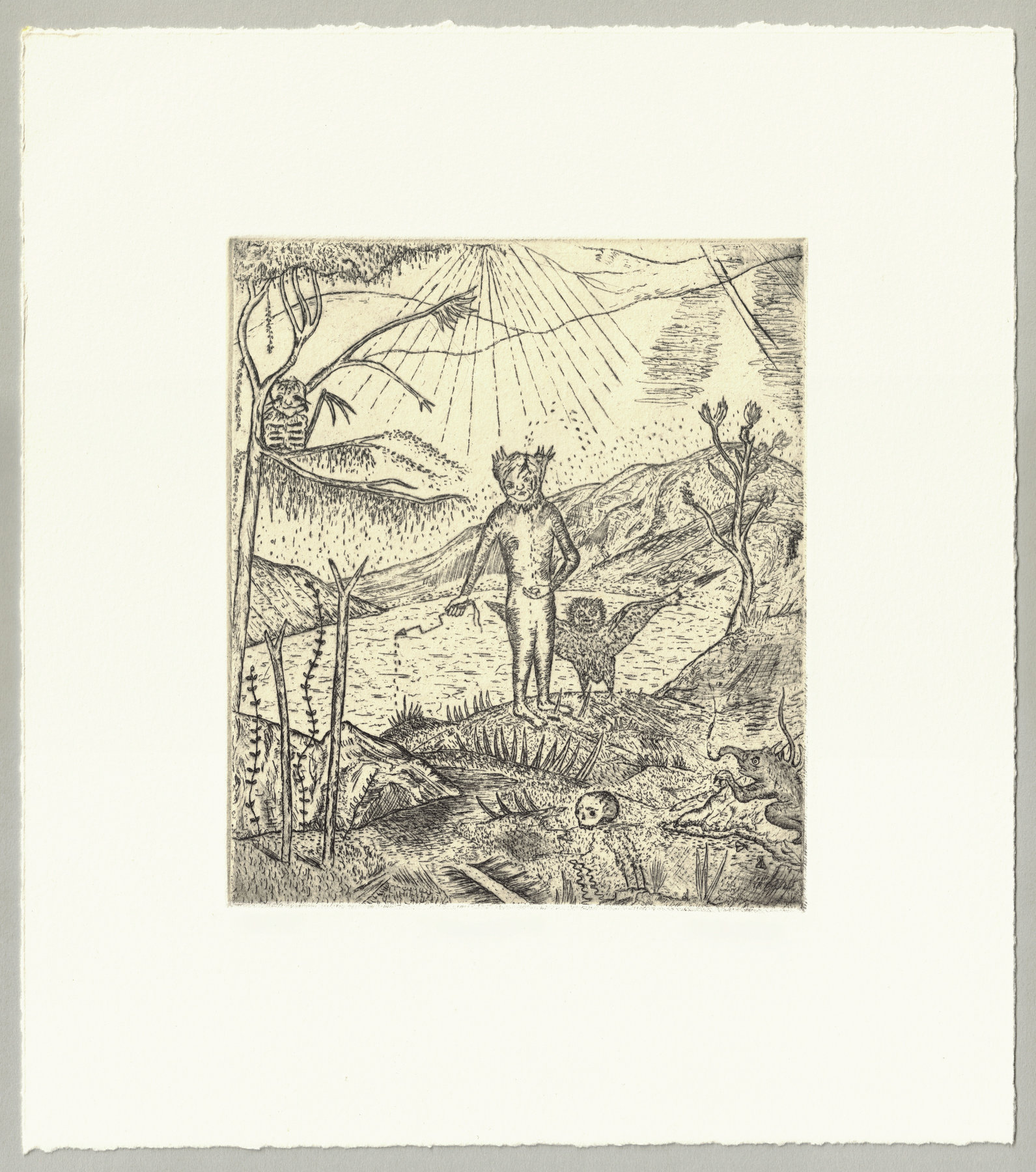 Oliver McConnie, Invocation, etching, 17 x 14cm, 2010. Full sheet.