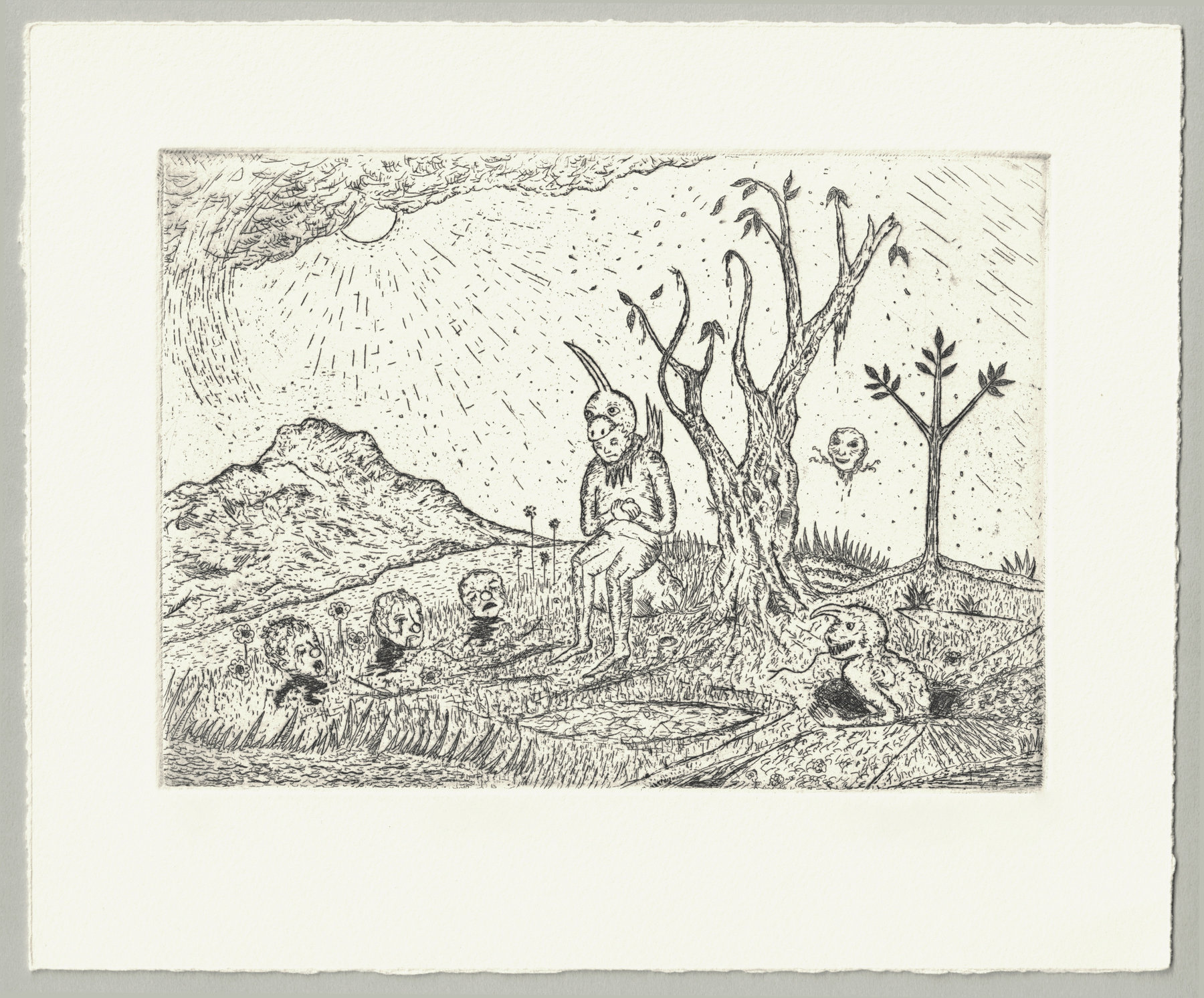Oliver McConnie, Little Horn, etching, 13 x 18cm, 2009. Full sheet.