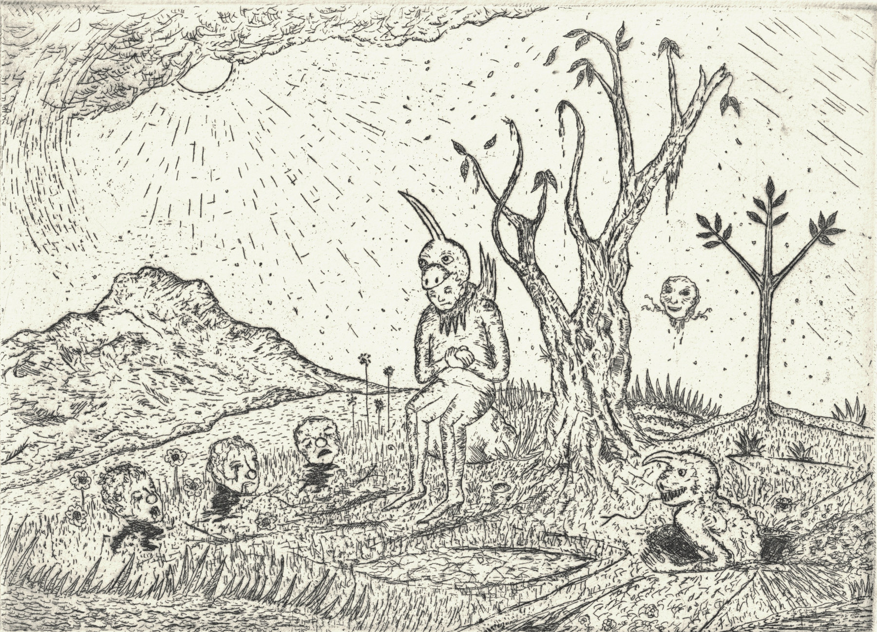 Oliver McConnie, Little Horn, etching, 13 x 18cm, 2009. Plate mark crop.