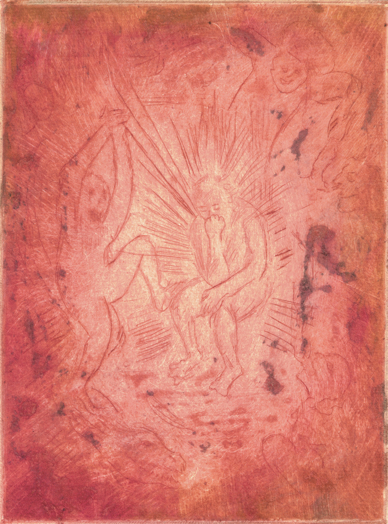 Oliver McConnie, Man of Sorrow, etching, 16 x 12cm, 2016. Plate mark crop.
