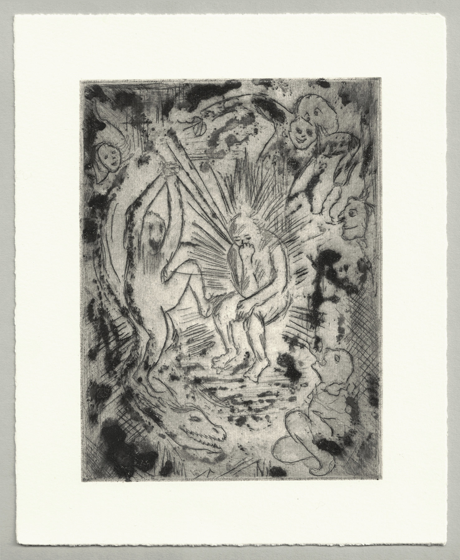 Oliver McConnie, Man of Sorrow, etching, 16 x 12cm, 2016. Full sheet.