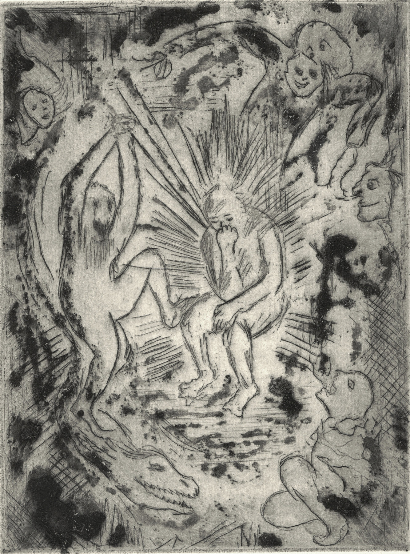 Oliver McConnie, Man of Sorrow, etching, 16 x 12cm, 2016. Plate mark crop.