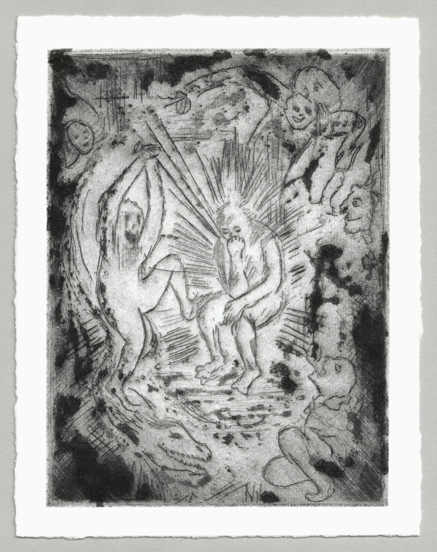 Oliver McConnie, Man of Sorrow, etching, 16 x 12cm, 2016. Full sheet.