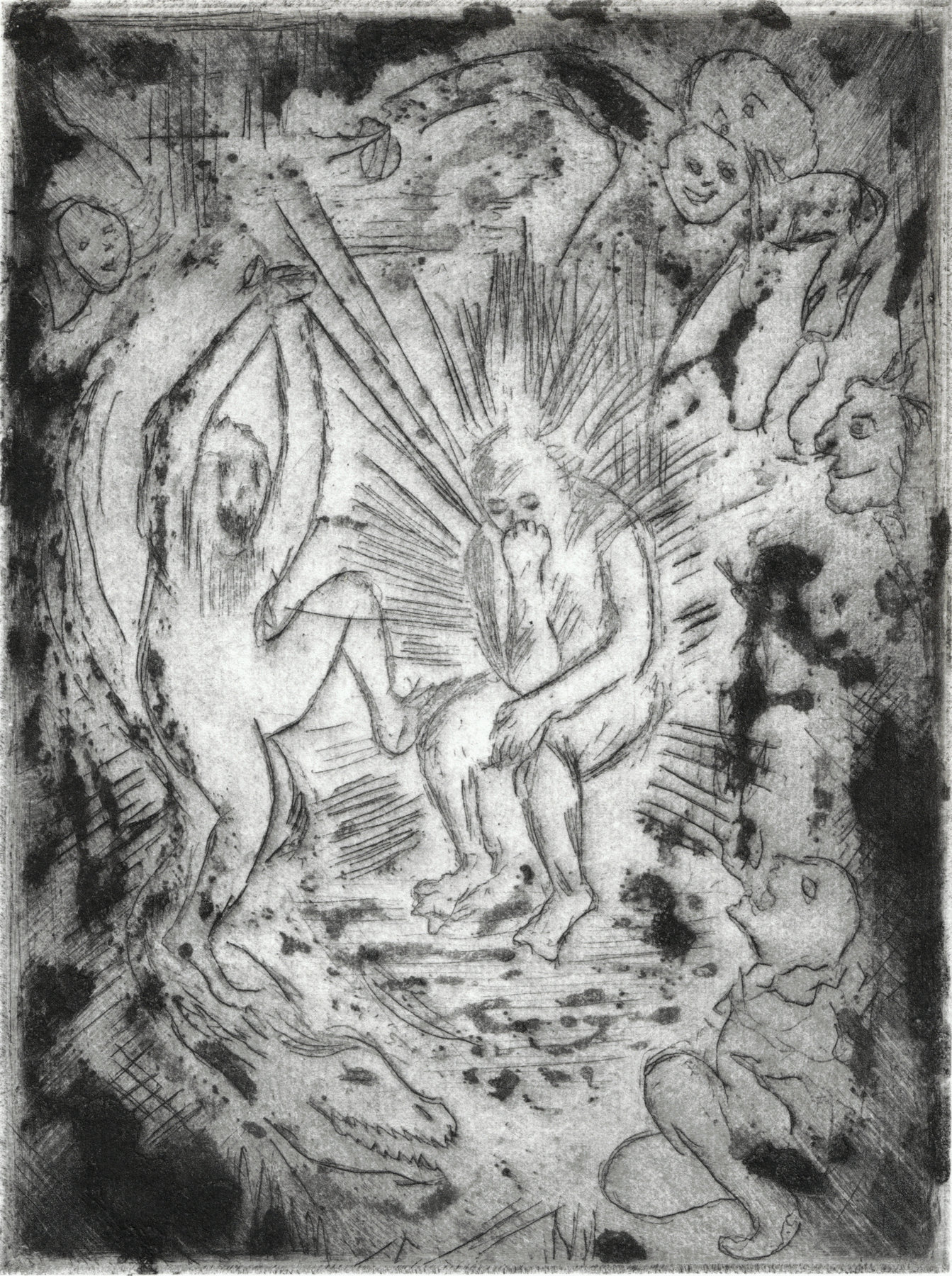 Oliver McConnie, Man of Sorrow, etching, 16 x 12cm, 2016. Plate mark crop.