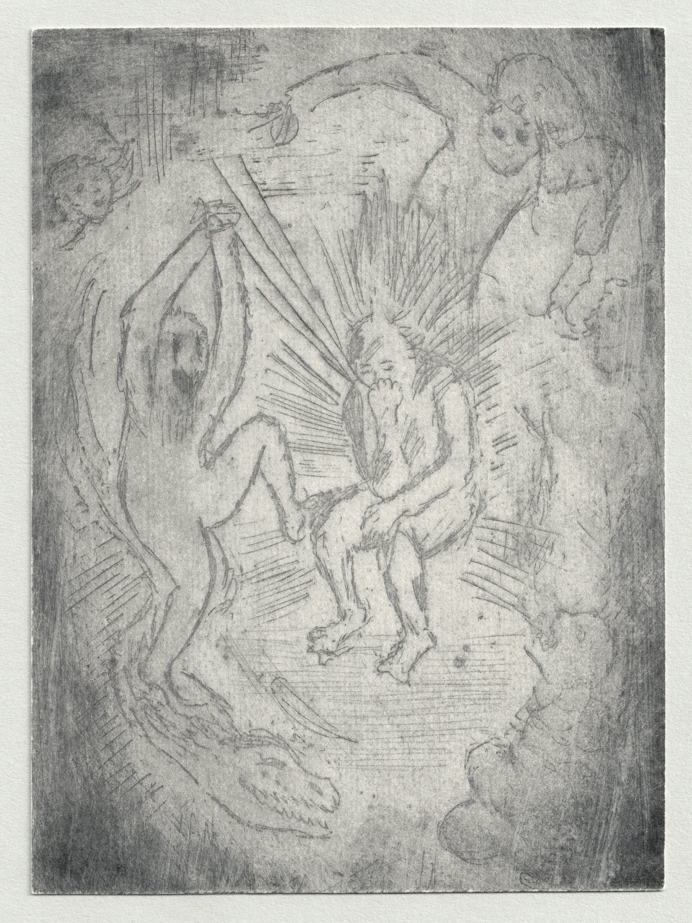 Oliver McConnie, Man of Sorrow, etching, 16 x 12cm, 2016. Full sheet.